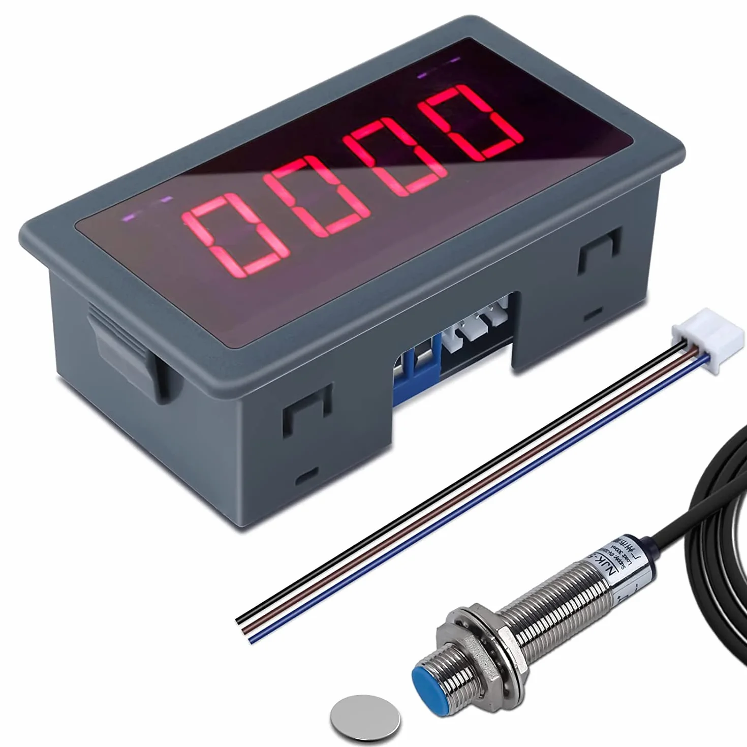 DONGKER Tacómetro digital LED AC 230 V 110 V RPM con interruptor de proximidad sensor NPN