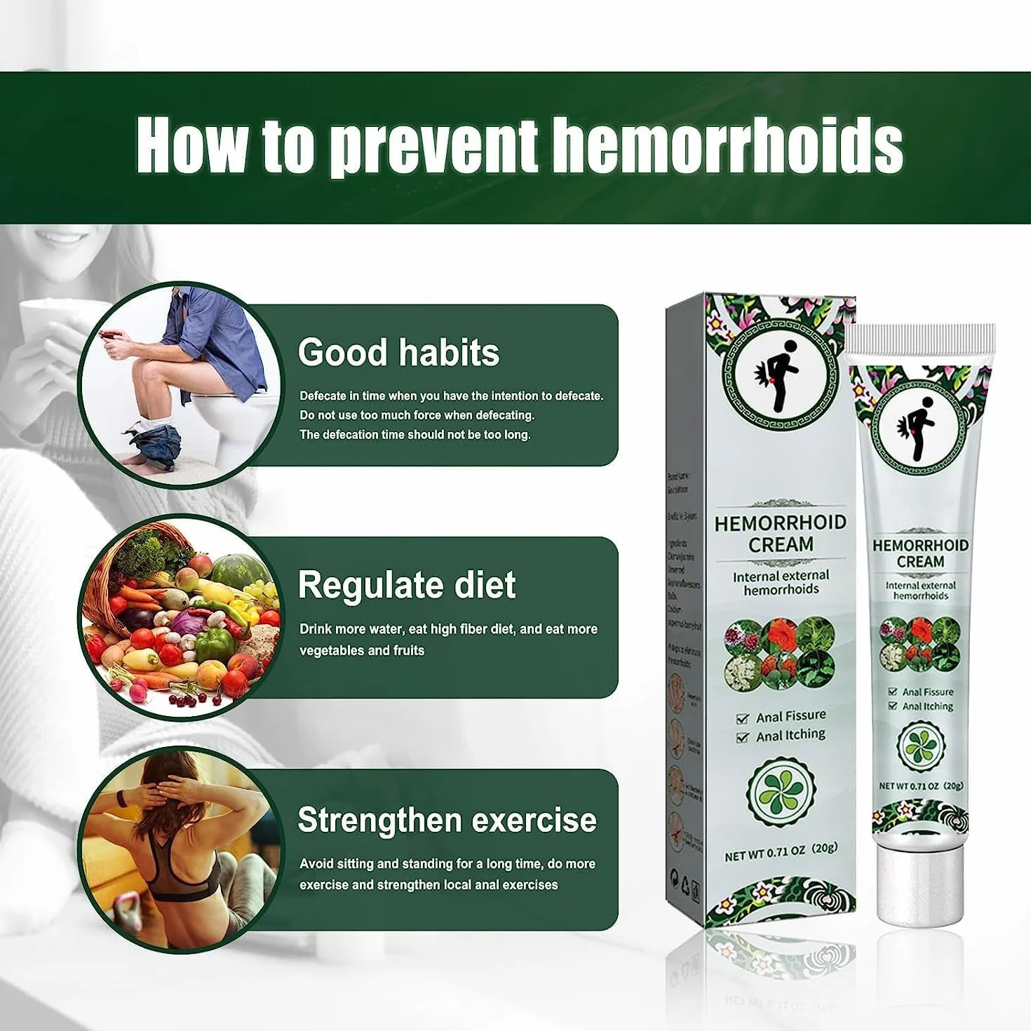 Crema Herbal para Hemorroides, Alivio Rápido de Picazón y Ardor Externos