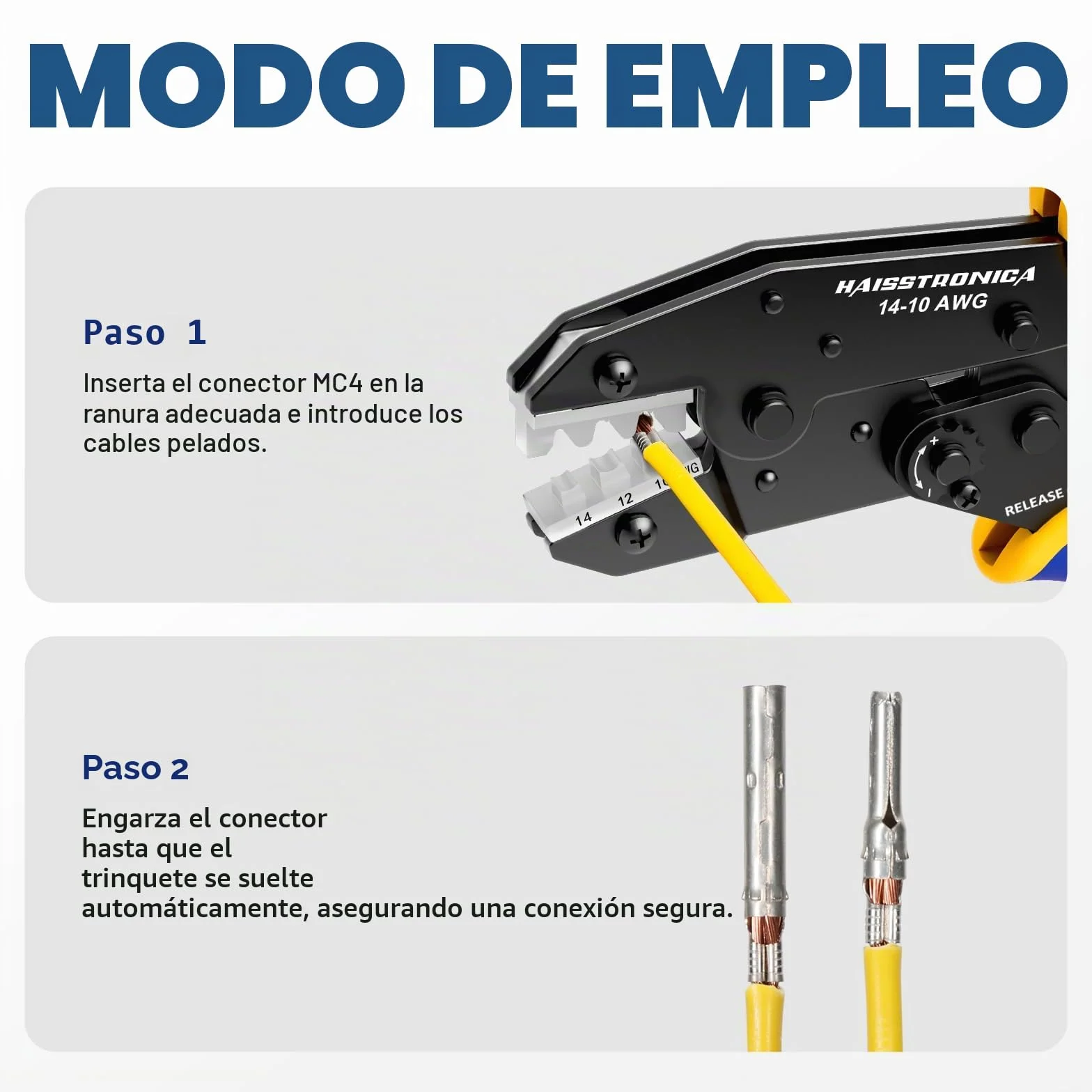 Crimpadora para Conectores Solares 2,5–6 mm² (AWG14–10), Herramienta de Crimpado para Cables Solares PV