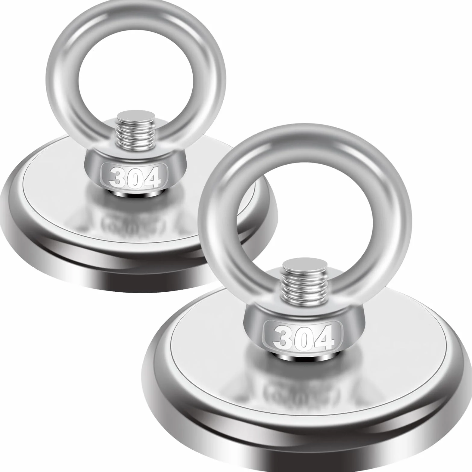 Imanes Neodimio Potentes Redondo 42mm 65Kg Fuerza Tracción Perno Ojo Elevación 2 Piezas