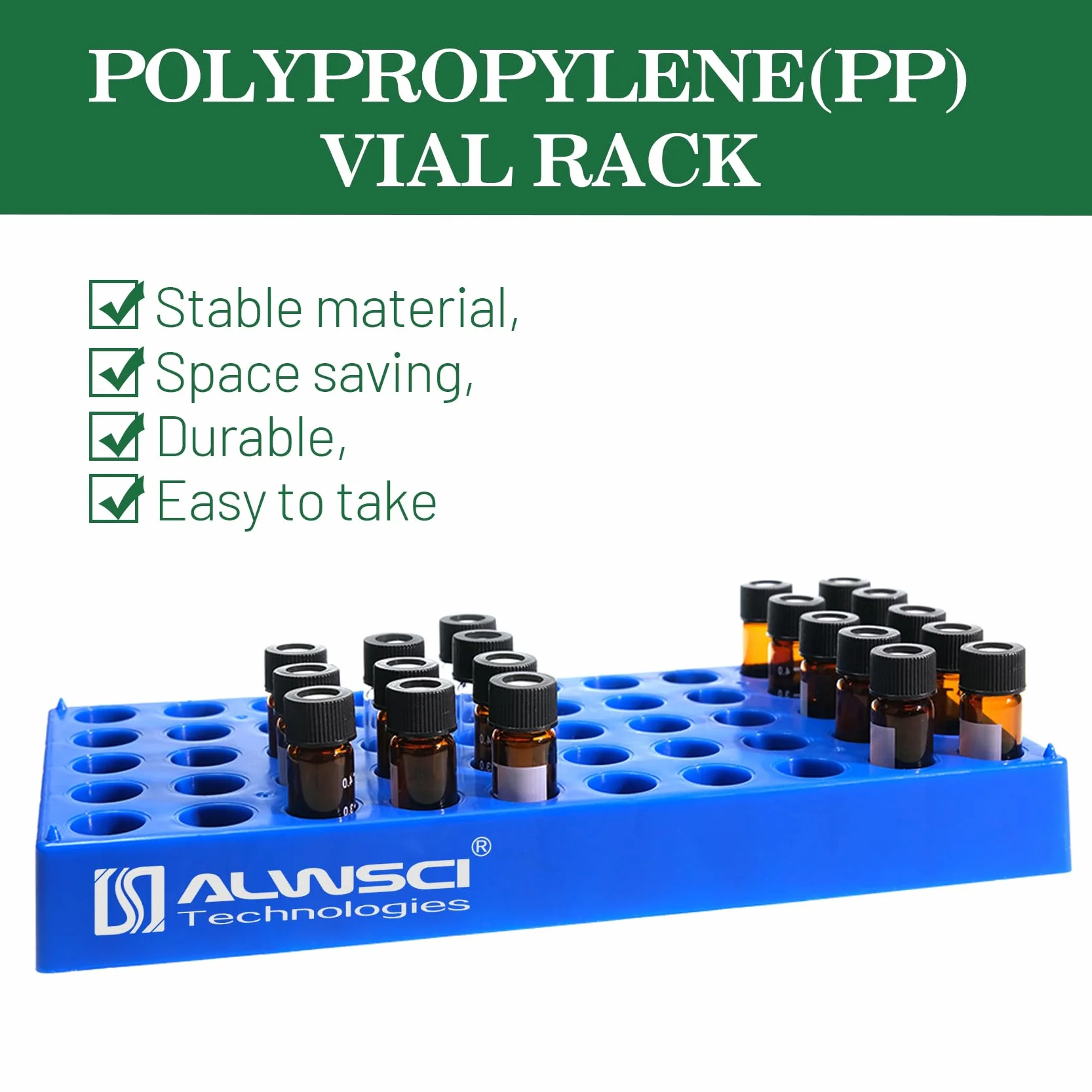 ALWSCI Gradilla para Frascos de Laboratorio HPLC 4ml 50 Compartimientos Apilable