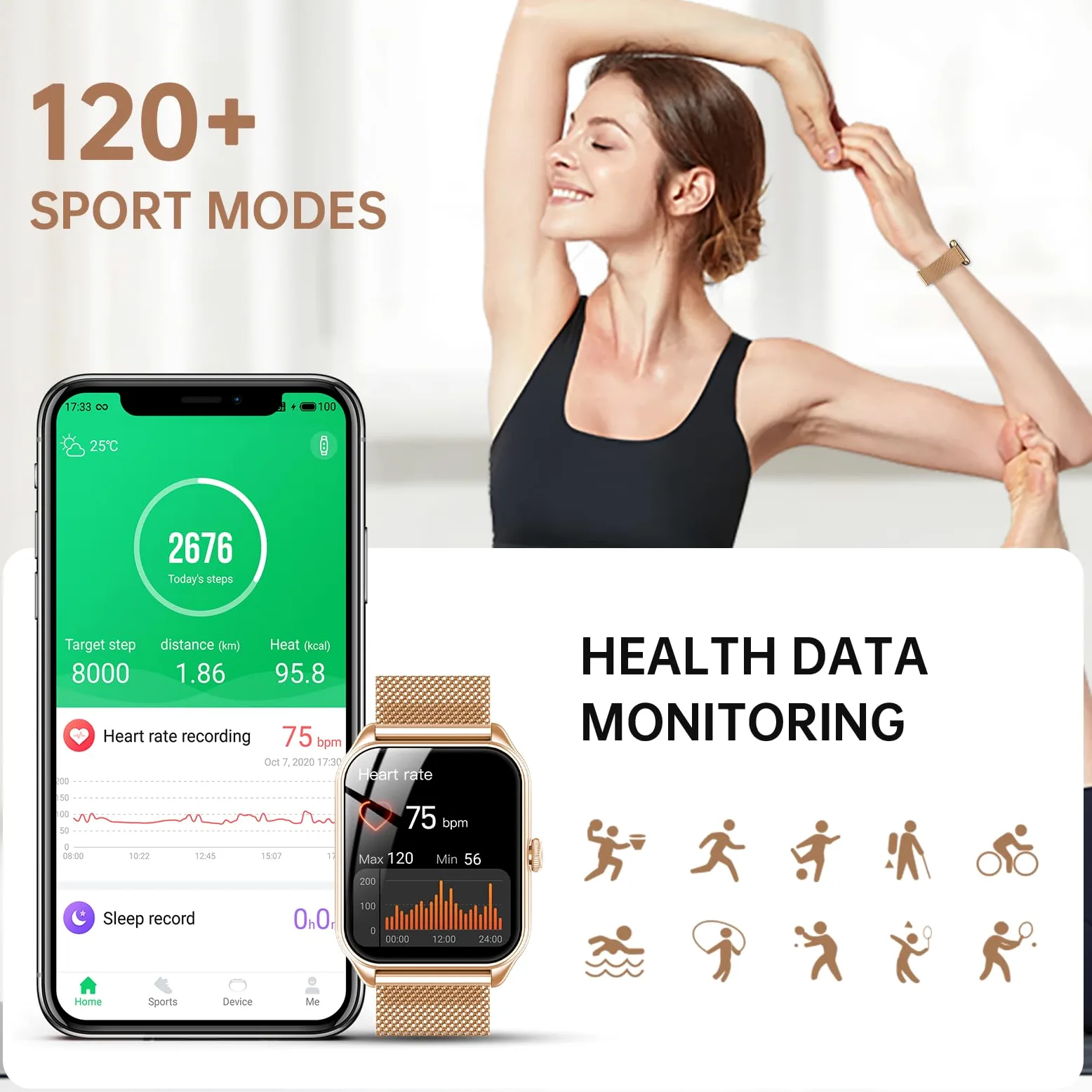 Reloj Inteligente Mujer, 1.91" Smartwatch Mujer Pulgadas con Llamadas, IP68 Impermeable, 120+ Modos Deportivos con HD Pantalla Táctil, Podómetro, Monitor de Sueño, para Android iOS
