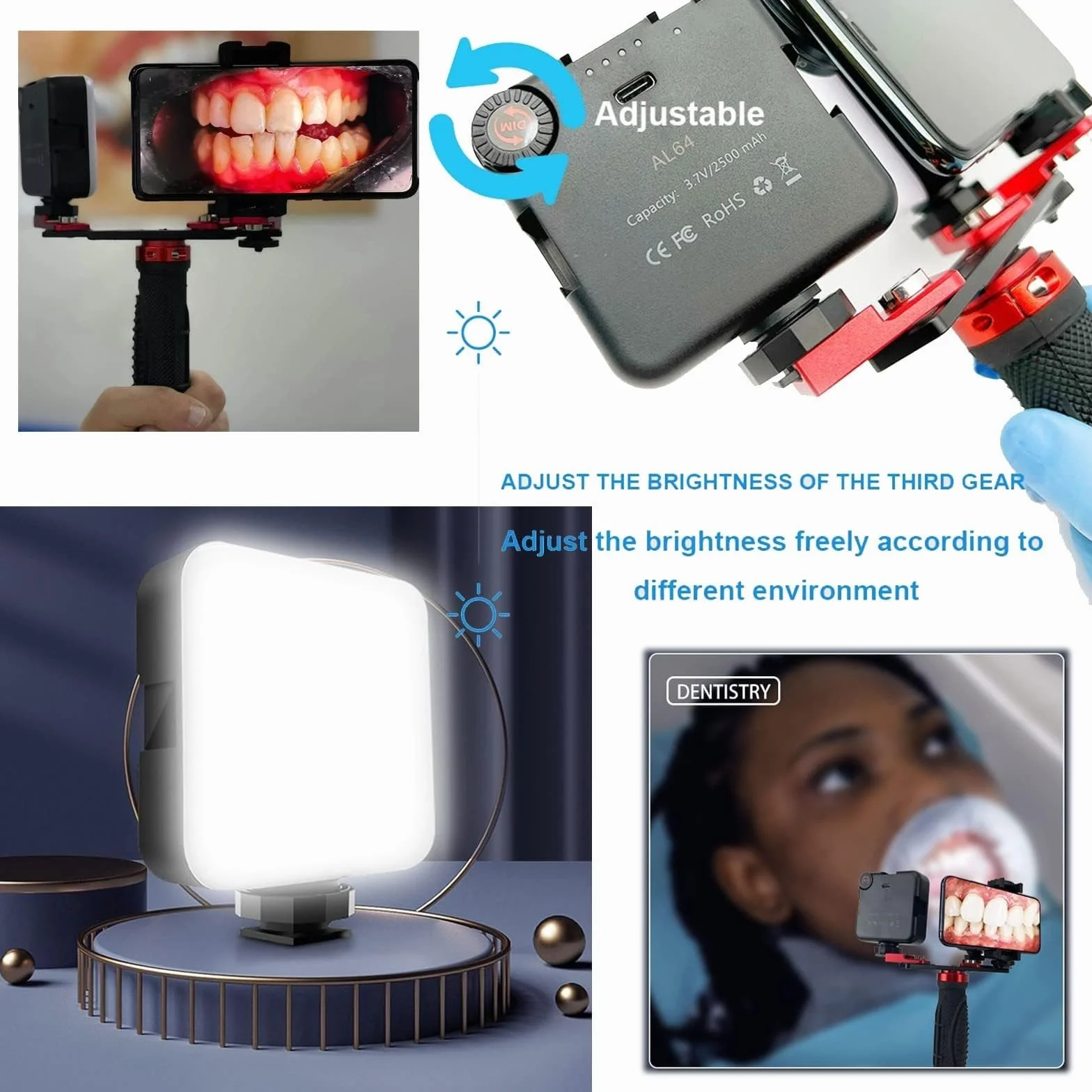Kit de Iluminación Dental LED 360° Ajustable para Fotografía con Cámara de Teléfono Móvil