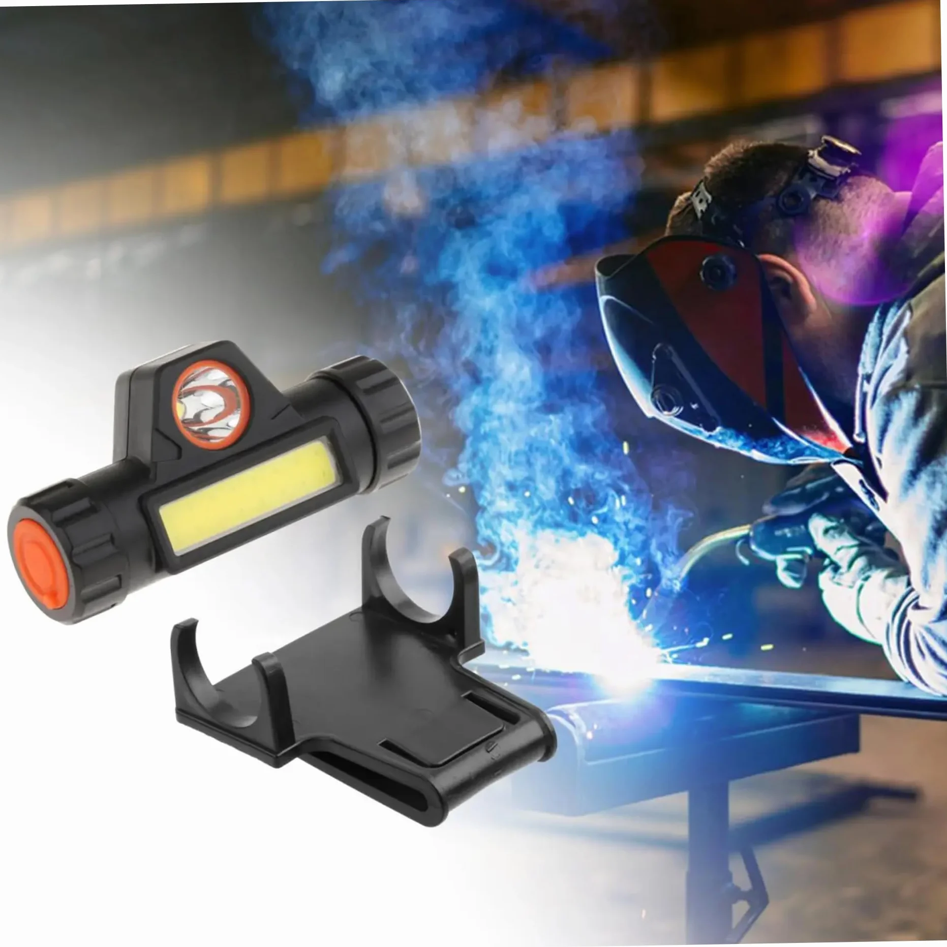Luz de casco de soldadura giratoria de doble iluminación con abrazadera magnética USB
