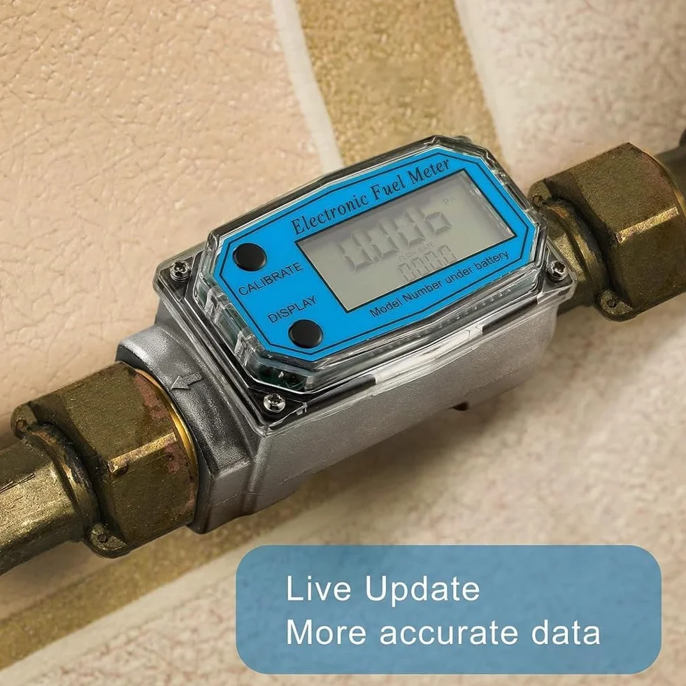 Digital Turbine Flow Meter 120L/Min Water Fuel Flow Meter 0-99999 Electronic Fuel Meter 1-1/2" NPT