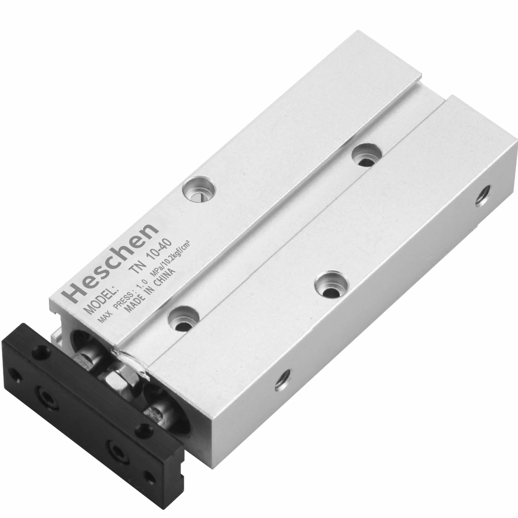 Heschen Cilindro neumático de doble acción TN10-10, orificio 10 mm, aluminio, doble varilla, con imán, carrera 40 mm