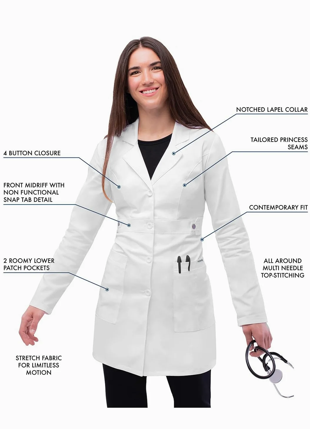 Adar Pop Bata de laboratorio para mujer - Bata de laboratorio stretch de 91.5 cm