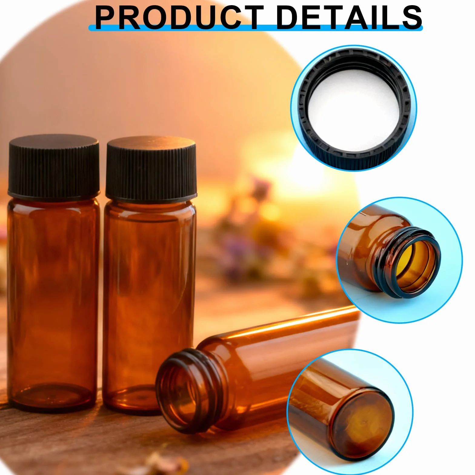 Botellas de cristal marrón 30 ml con tapón de rosca, mini botella de muestra para laboratorio