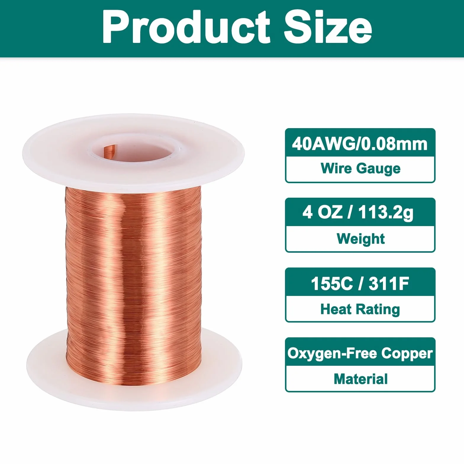 sourcing map Alambre magnético de 40 AWG, cobre esmaltado, bobina 4 oz 155C para transformador motor