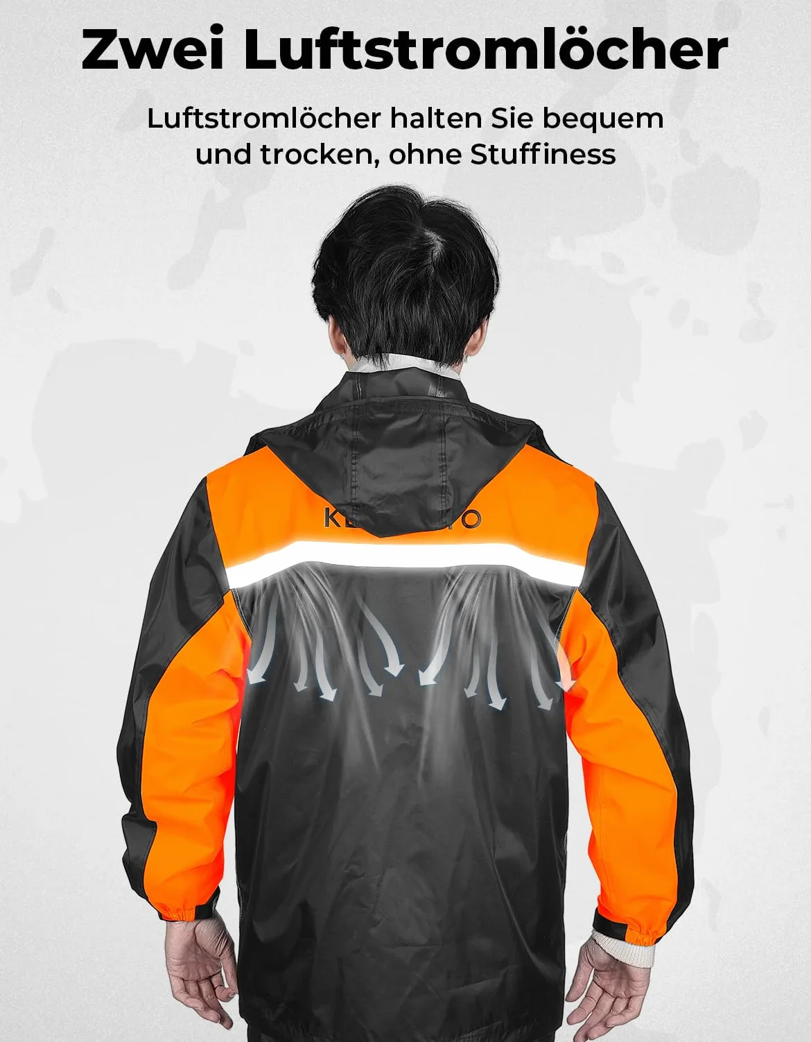 KEMIMOTO Chubasquero impermeable para hombre, transpirable, para camping, senderismo, viajes, ciclismo, naranja, L