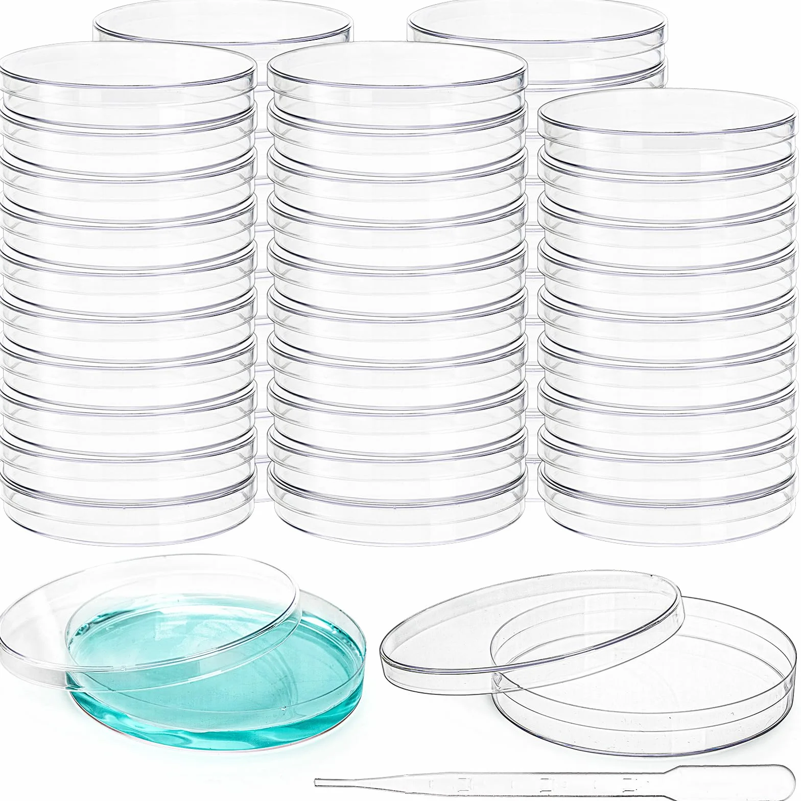 Lawei Estériles Placas de Petri Plástico 90 mm x 15 mm con Cuentagotas para Cultivo Bacteriano