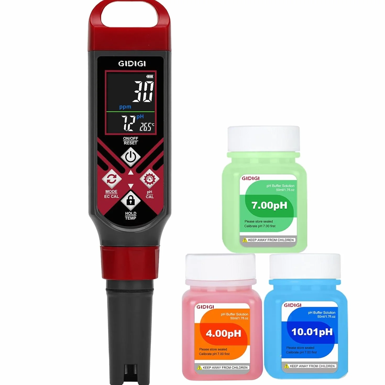 Medidor Digital 5 en 1 Salinidad pH EC TDS con Pantalla Color y Solución Calibración para Piscinas Agua Salada Acuarios Hidroponía