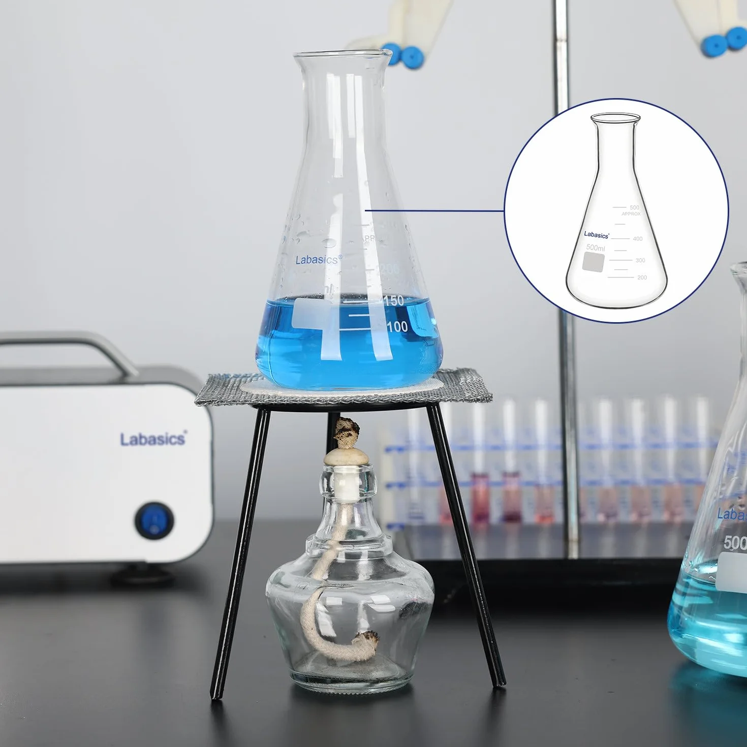 Labasics Vidrio Boca Ancha Erlenmeyer Matraz, Borosilicato, 250 ml