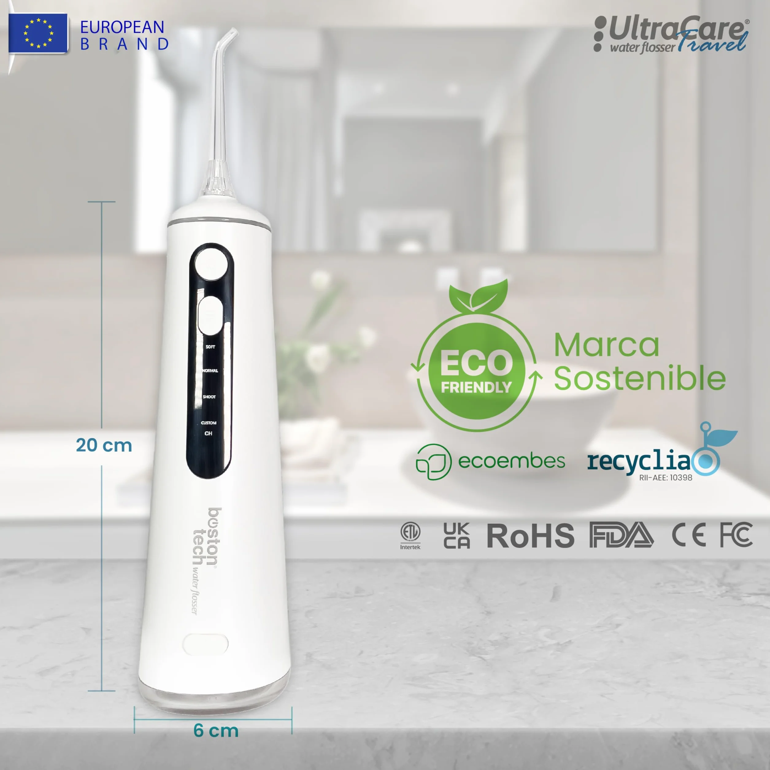 Aquapik Ultracare Travel Irrigador Bucal Portatil Inalámbrico 8 Boquillas 4 Modos IPX8 Impermeable 300ML USB-C Recargable