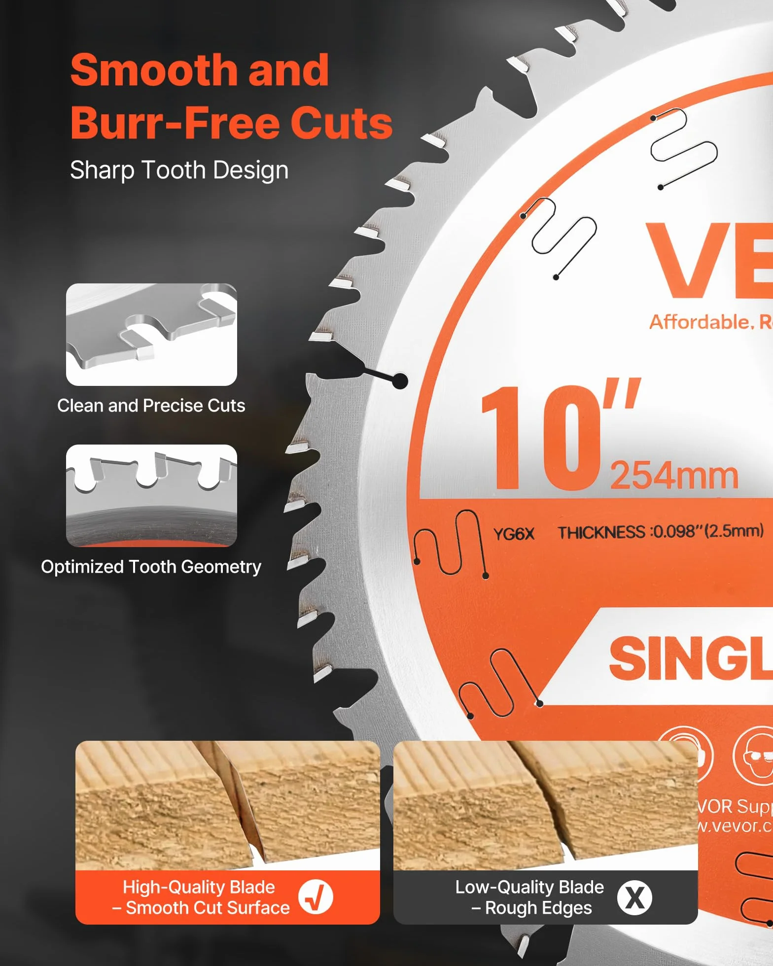 VEVOR Hoja de Sierra Circular 254 mm 50 Dientes Aleación 15,875 mm Mandril