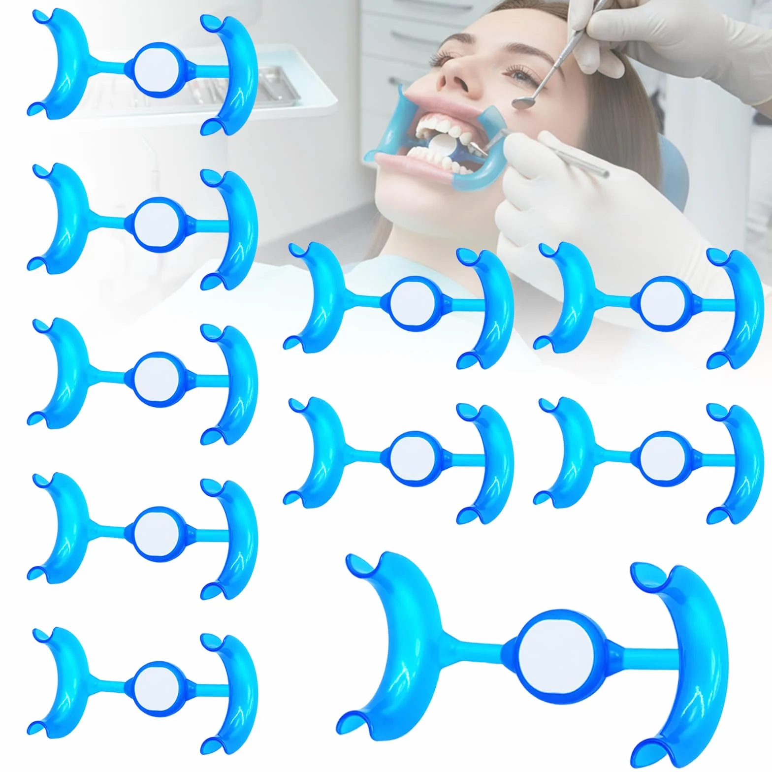 Retractor de mejilla dental con espejo, abridor de boca en forma de M para blanqueamiento y reparación dental, ortodoncia, protector de labios, 10 PCS