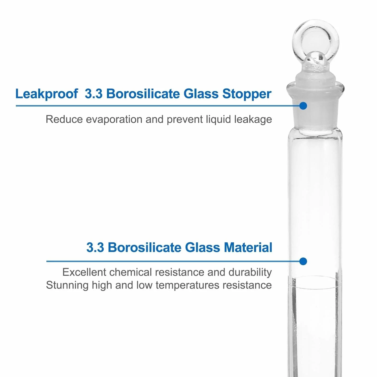 Set de Matraces Aforados de Vidrio Borosilicato 3.3, 50ml 100ml 250ml con Tapón de Vidrio para Laboratorio