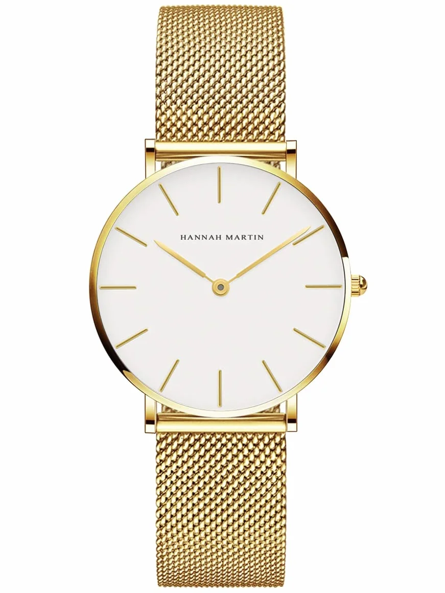 HANNAH MARTIN Reloj de Cuarzo para Mujer Banda Malla Acero Inoxidable Ultra Delgado