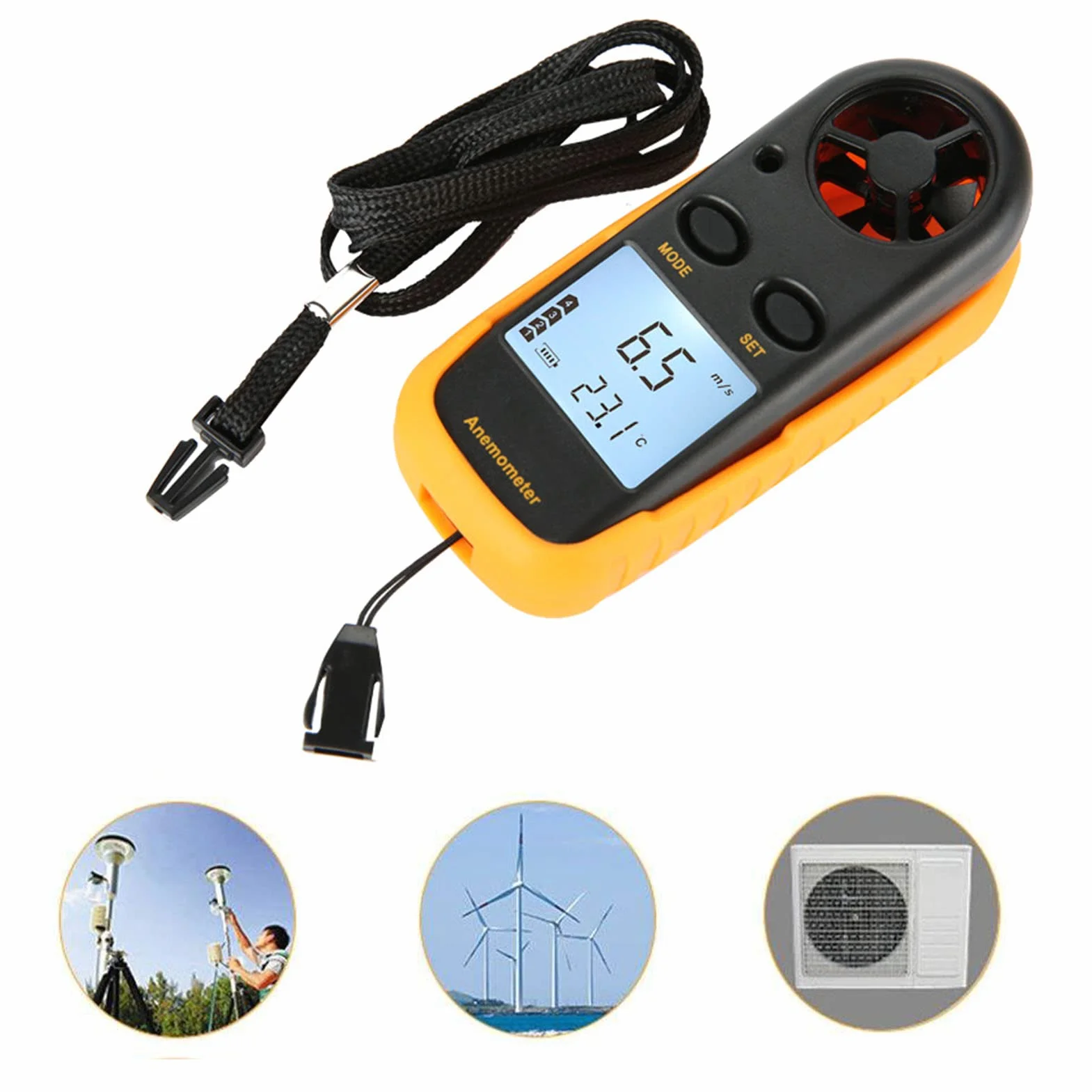 Anemómetro Digital Termómetro de Velocidad del Viento con Pantalla LCD, 5 Unidades, Interruptor Automático Manual