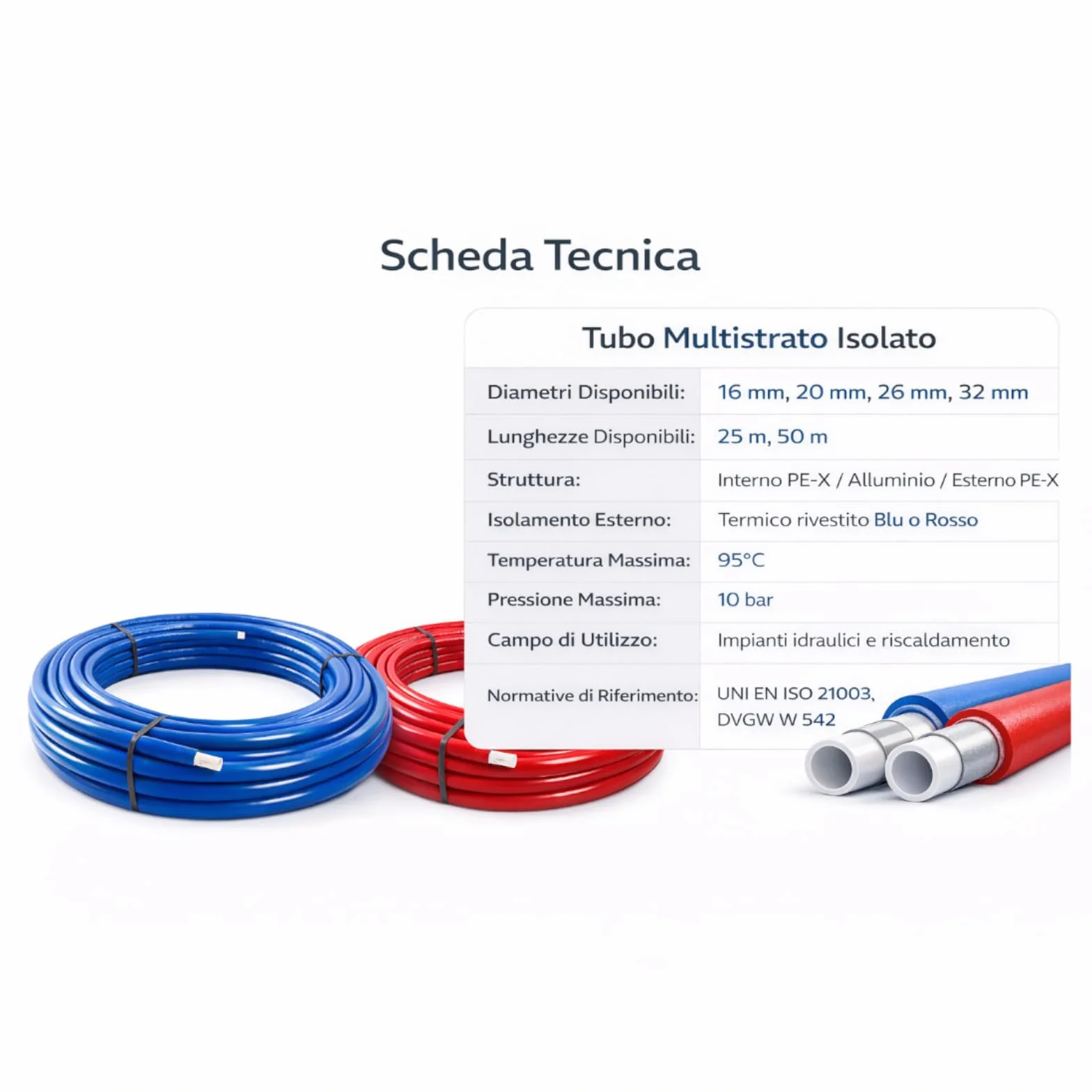 Tubo Multicapa PERT-AL-PERT Aislado Azul 32 mm 25 Metros