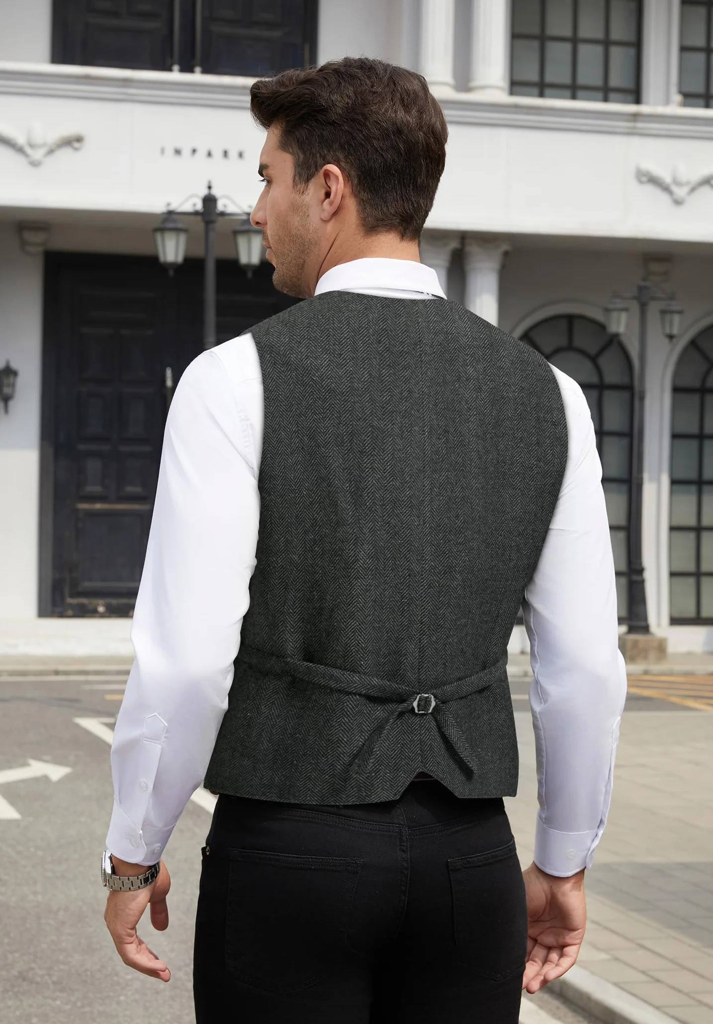 HISDERN Chaleco Traje Hombre Vintage Casual Chaleco Tweed de Lana Hombre para Boda Negocios con Bolsillos