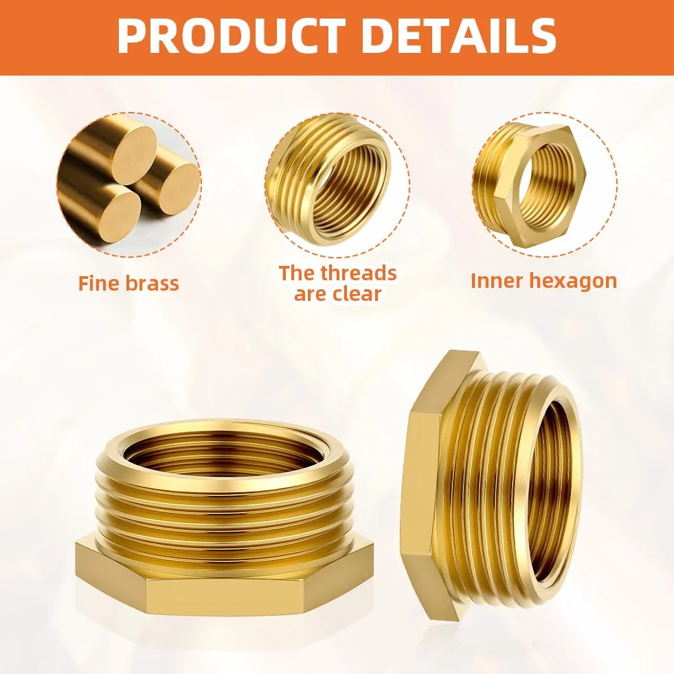 Flintronic 2 Piezas Acoplamiento Reductor Latón 1/2" a 3/4" BSP Buje Hexagonal Conector para Tuberías de Agua