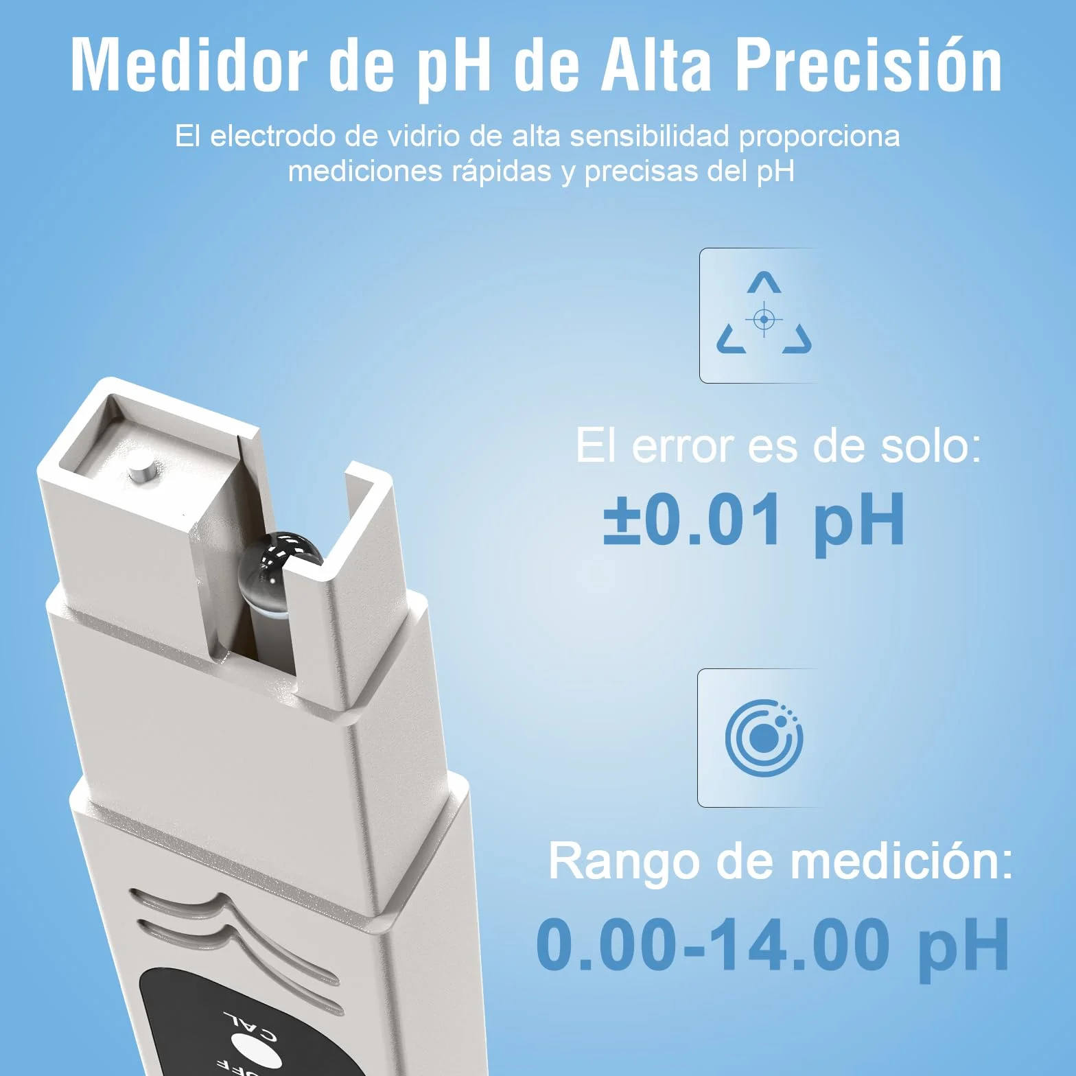 Medidor de pH de alta Precisión ± 0,01 para Piscina y Agua Potable con Pantalla LCD