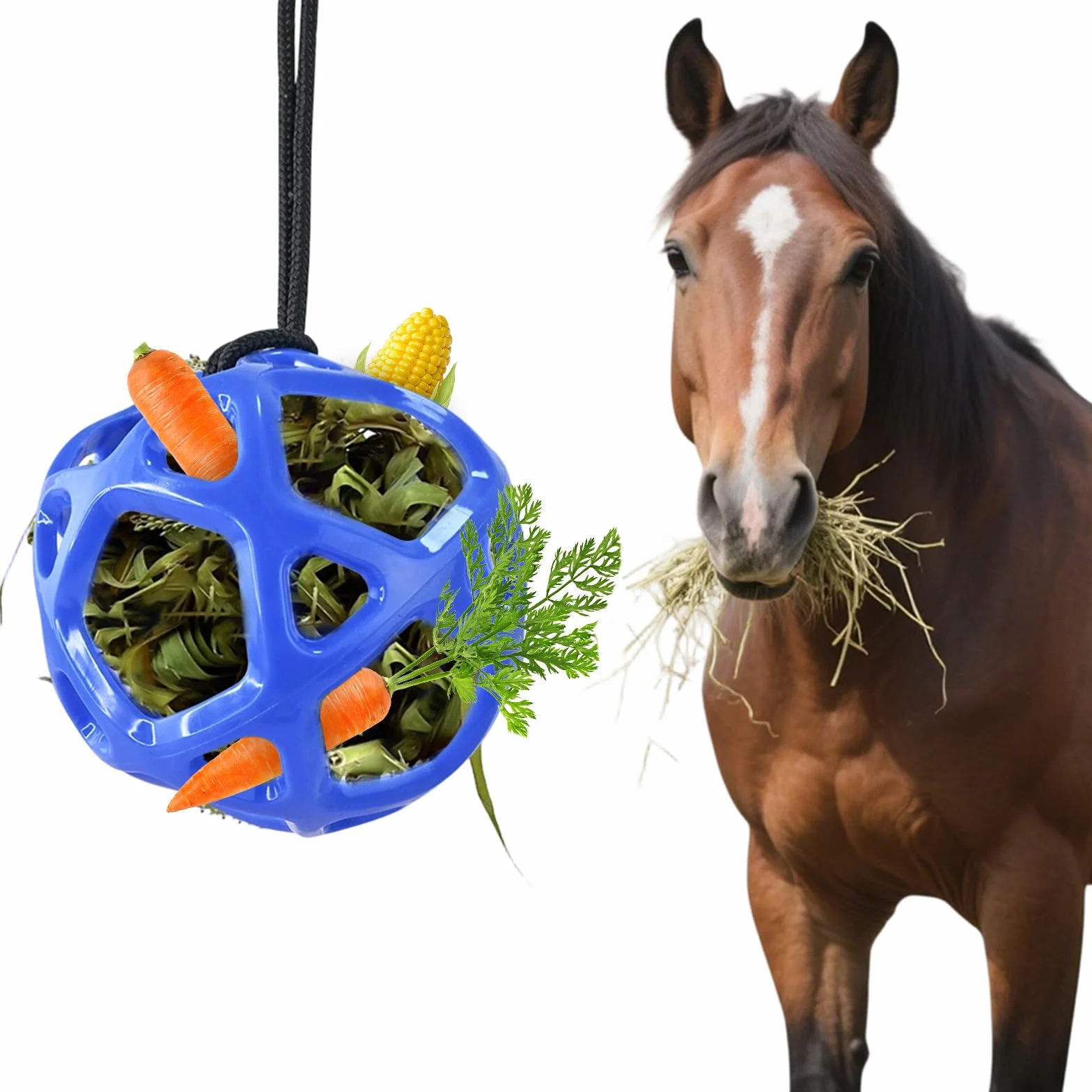 Pelota de juguete para caballos de 19 cm, rellenable con zanahorias, alivio del estrés
