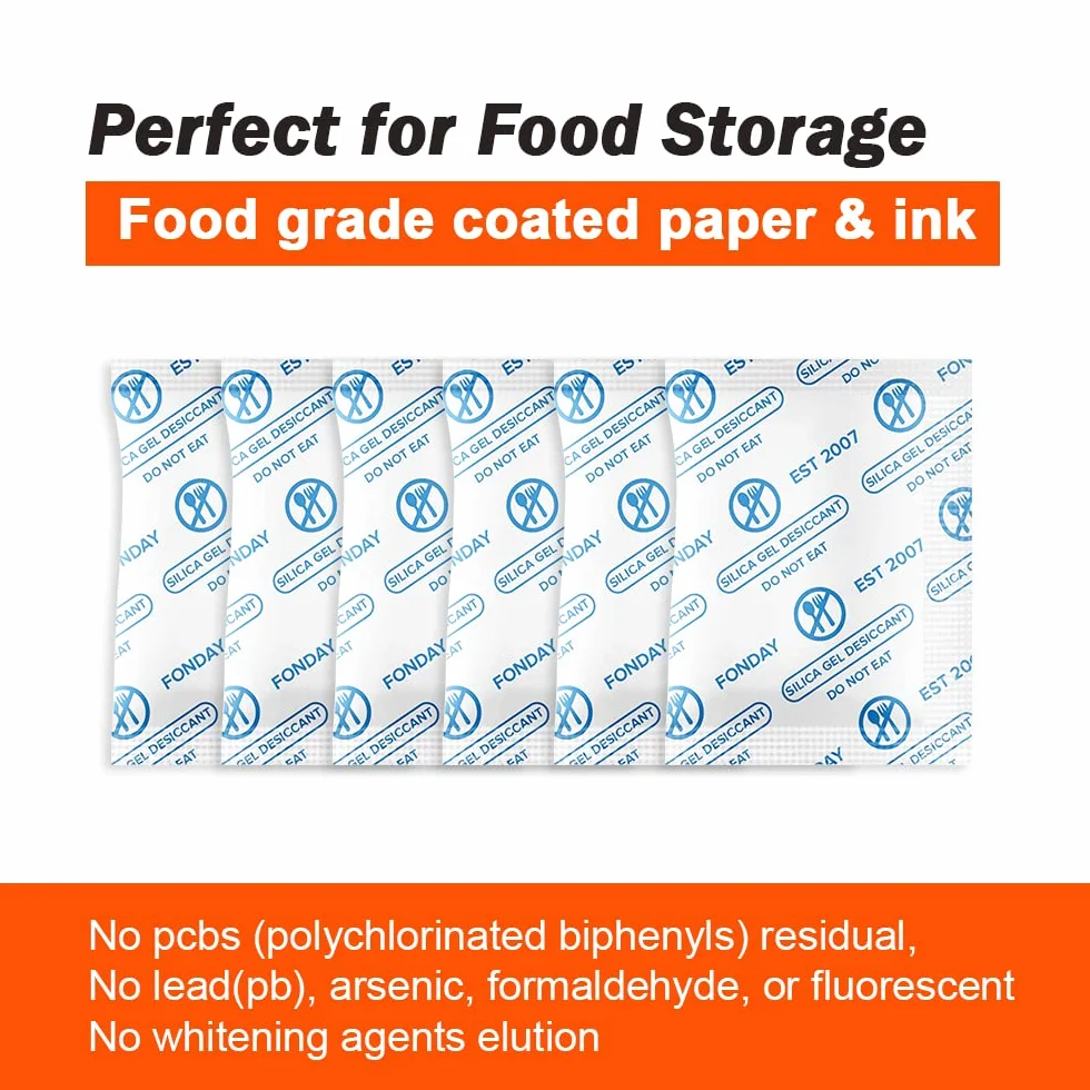 Fonday 100 Paquetes de Gel de Sílice de Grado Alimenticio Desecante Absorbente de Humedad