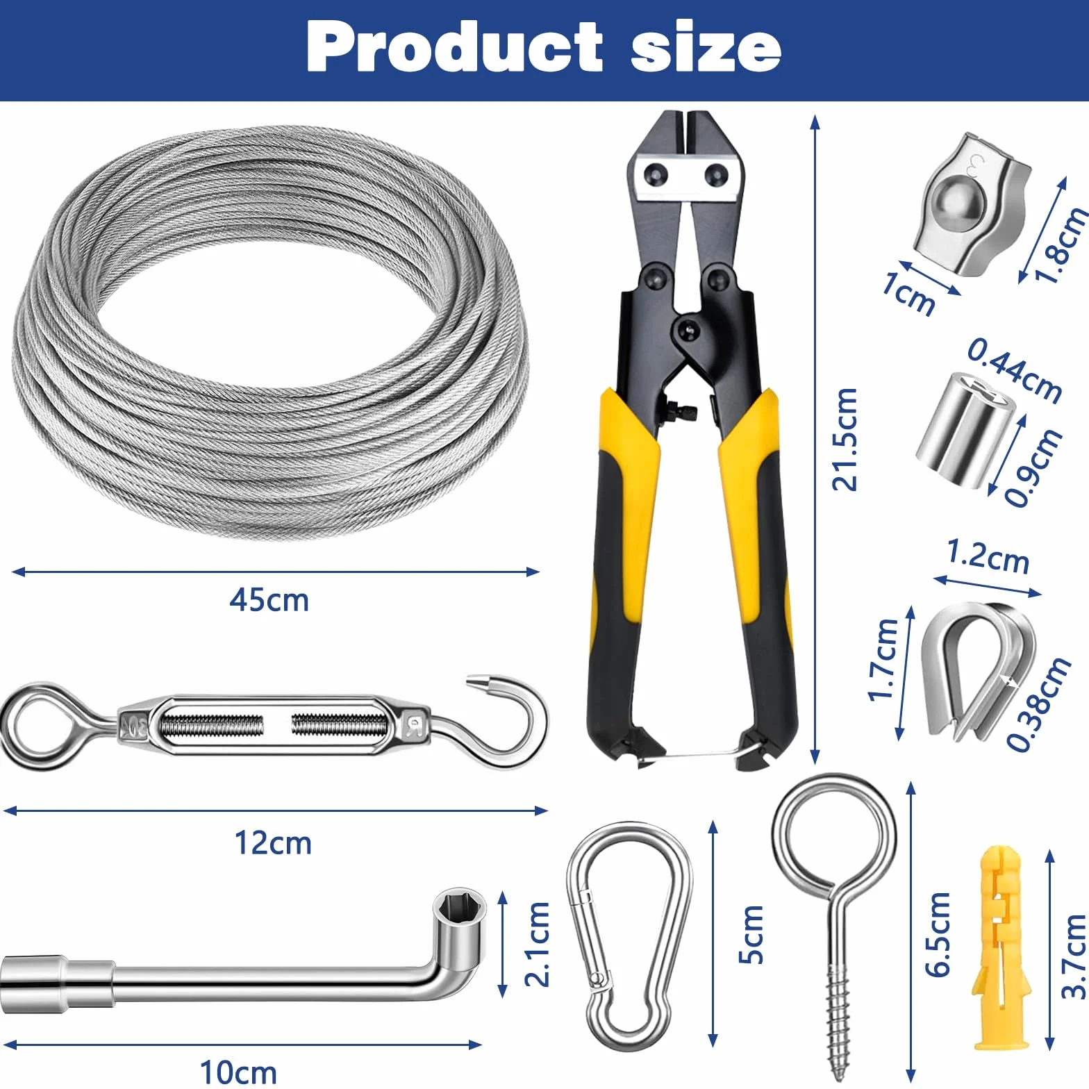 Cable de Acero Inoxidable recubierto de PVC 2,5mm 45M con Tensor Ojales