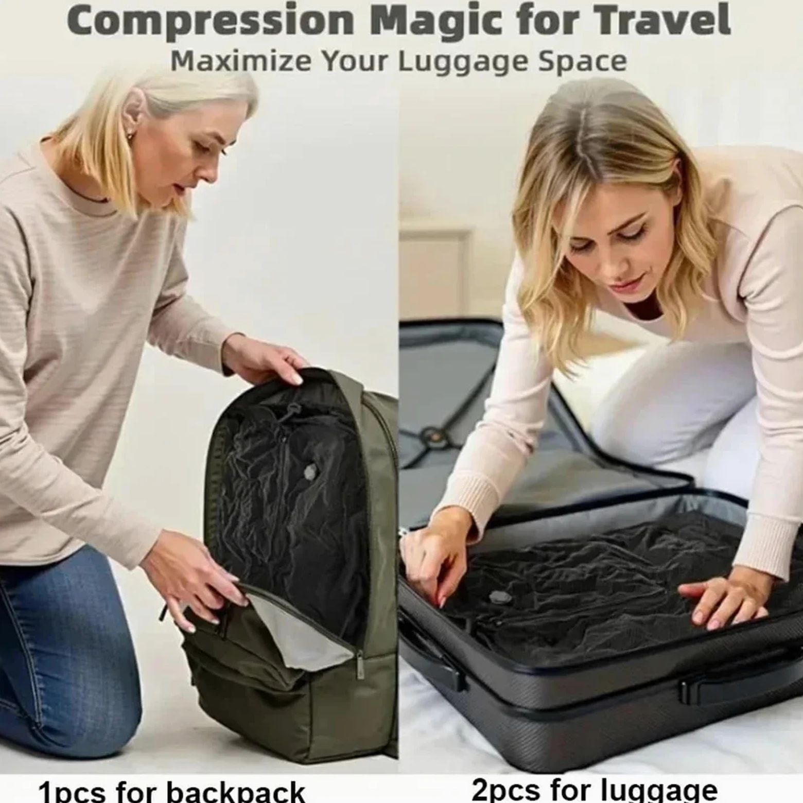 Bolsa De Almacenamiento De Compresión Bolsa de almacenamiento de ropa reutilizable con bomba de aire de 17L, mochila de compresión de viaje, bolsa de equipaje(1 bag no pump black)