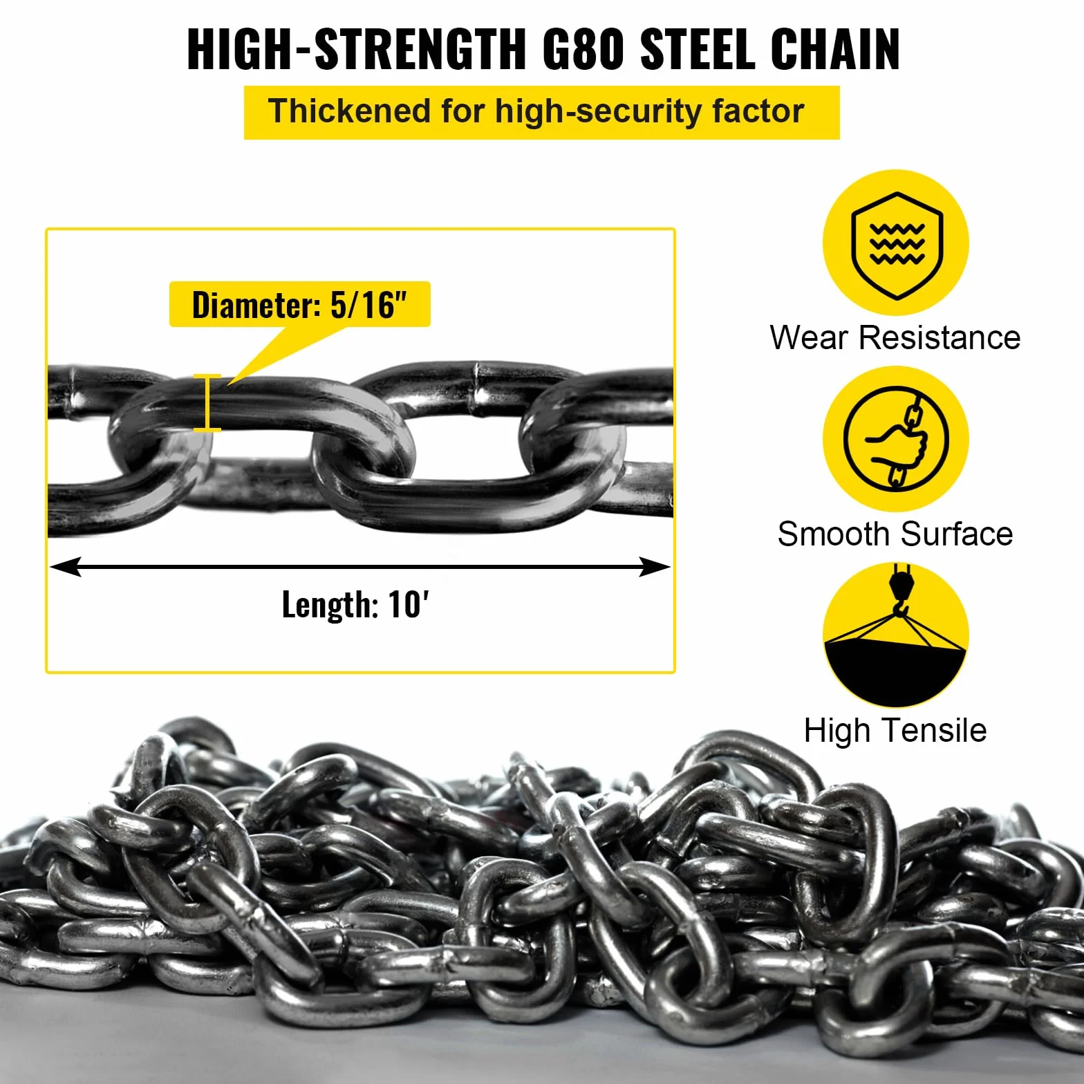 VEVOR Cadenas de Elevación de 4 Patas G80 Acero Aleado 3 m 8 mm 5 t