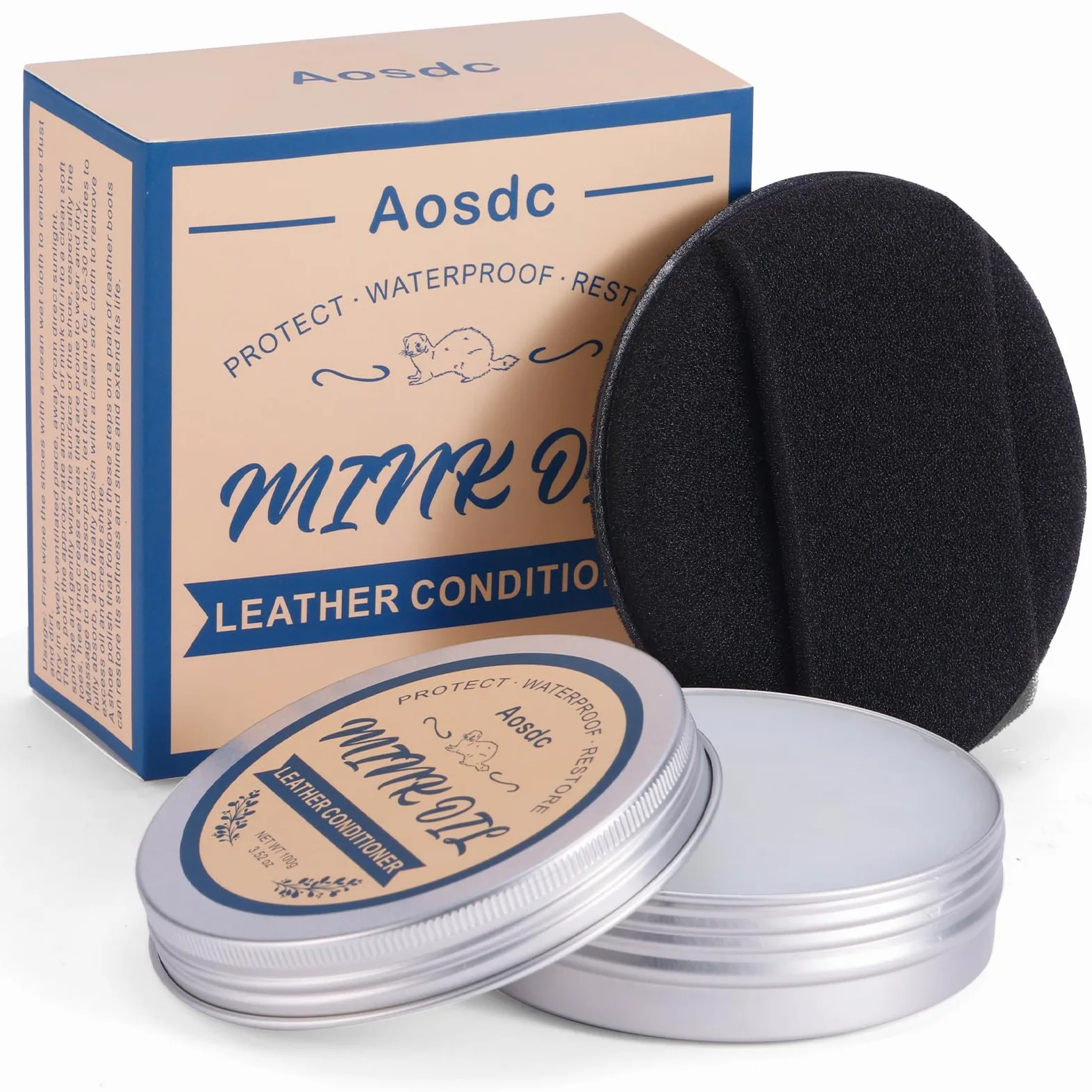 Limpiador acondicionador de cuero con aceite de visón para botas de cuero, kit de aceite de visón de 3.5 onzas con esponja, impermeable totalmente natural, suaviza y restaura zapatos, chaquetas,