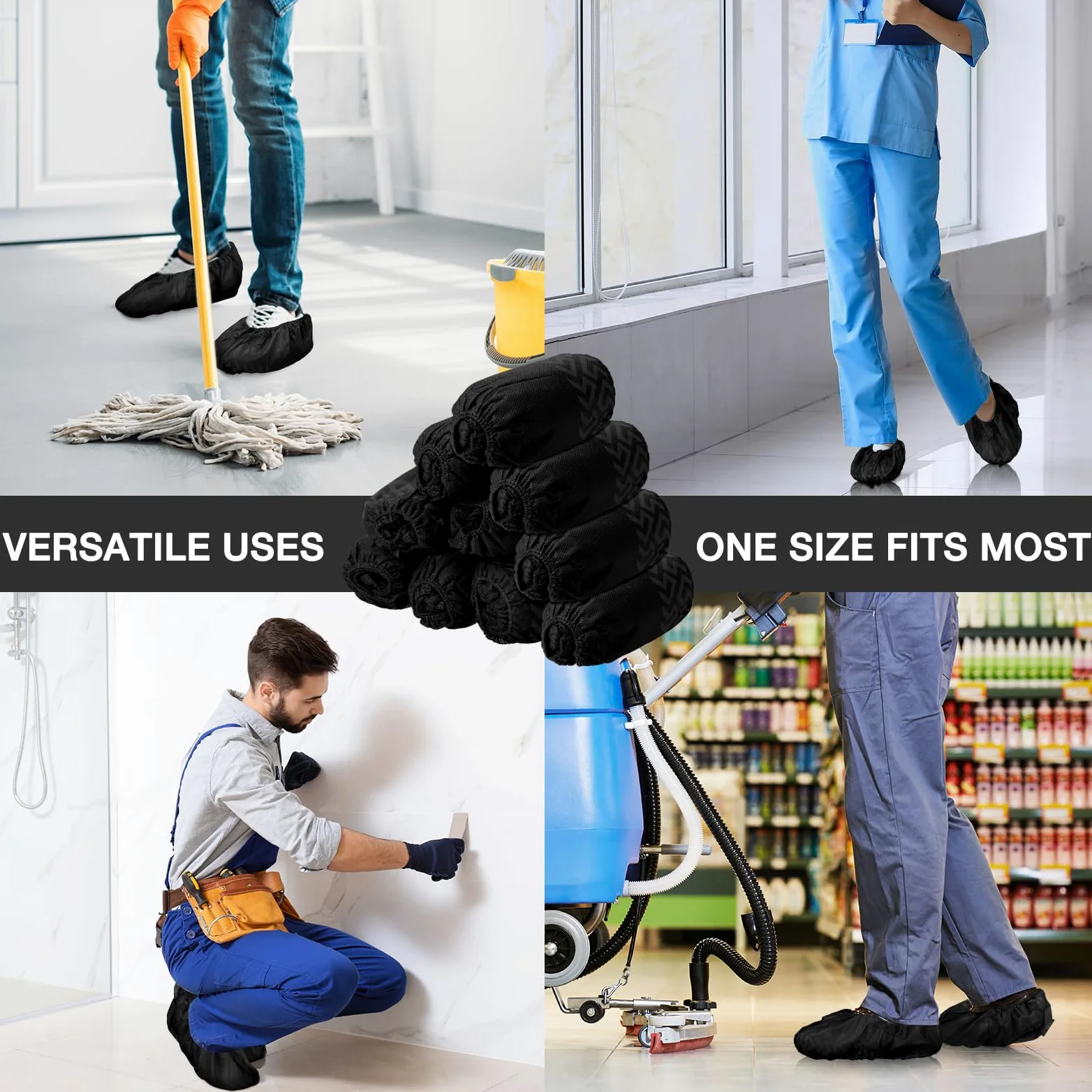 Paquete de 600 fundas desechables para zapatos de botas, antideslizantes, gruesas, extra para zapatos, fundas duraderas para hombres y mujeres (negro)