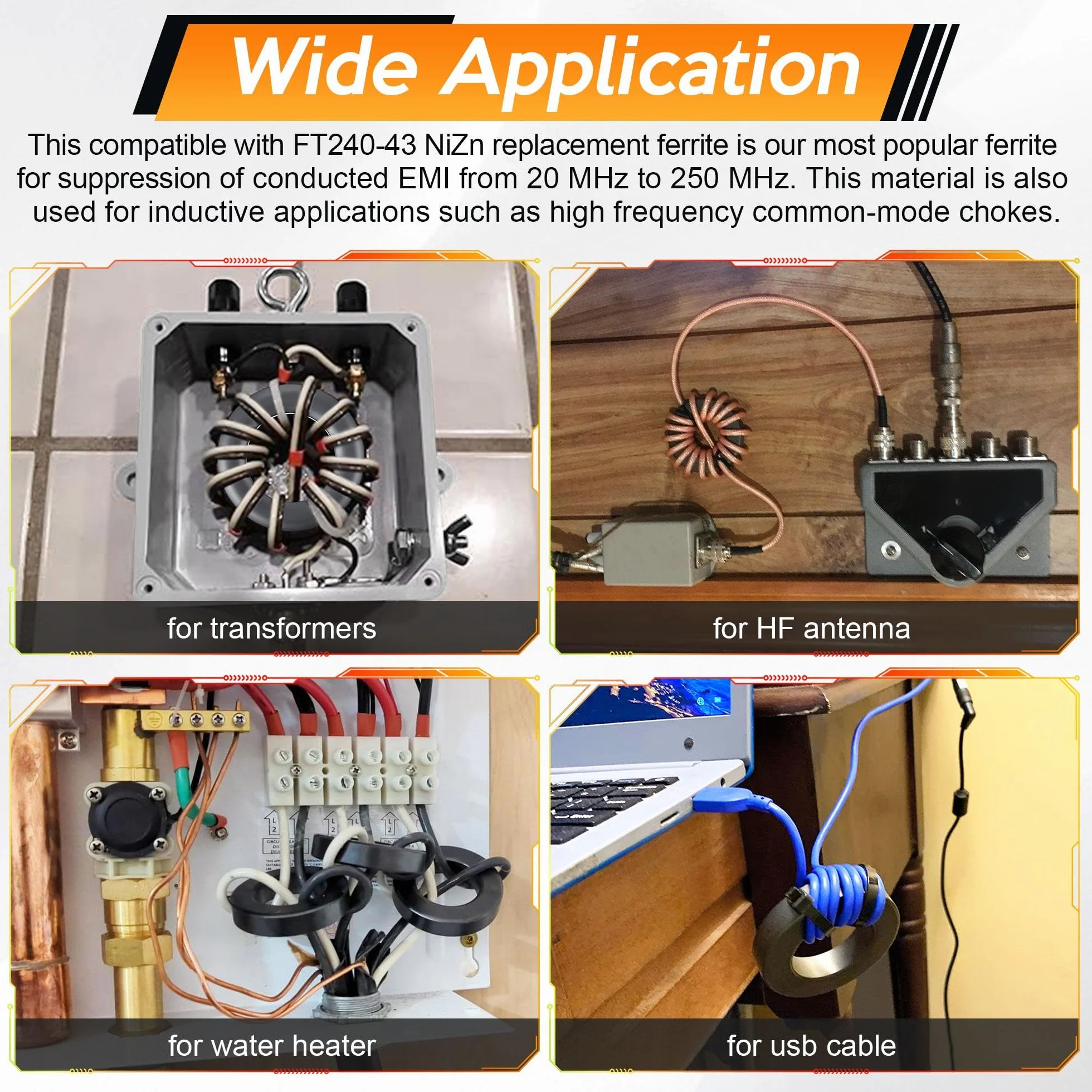 Núcleo de ferrita toroide FT240-43 2.4 pulgadas para supresión RFI EMI RF HF EFHW