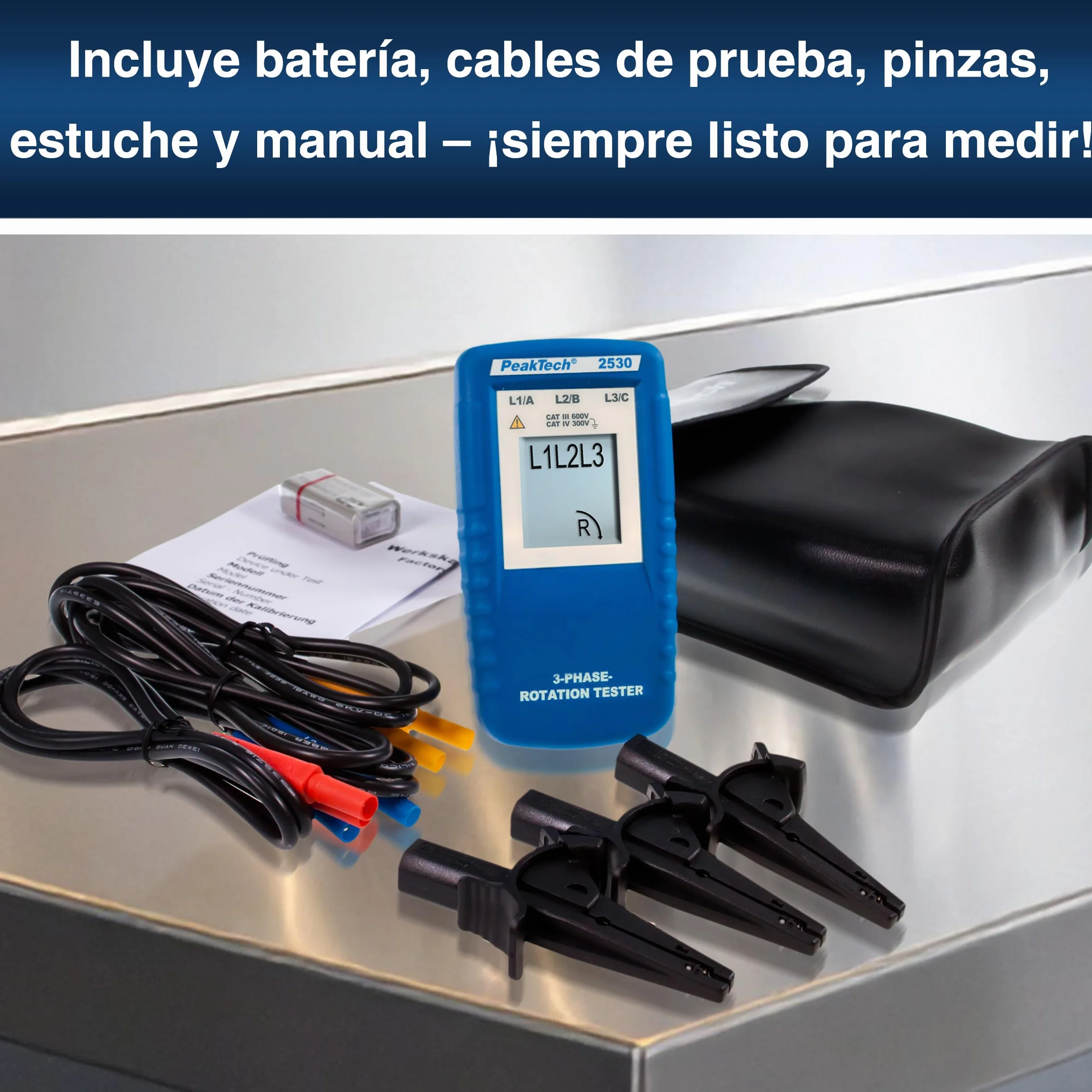 PeakTech 2530 Medidor de campo giratorio trifásico con pantalla LCD P 2530