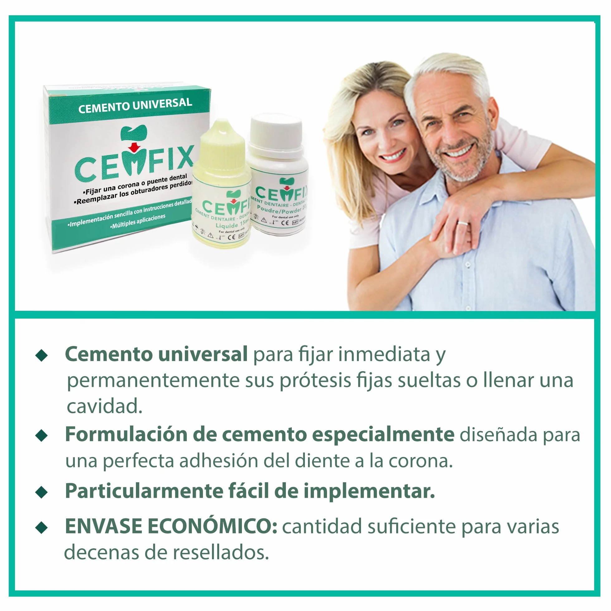 Kit de fijación para corona, puente y caries