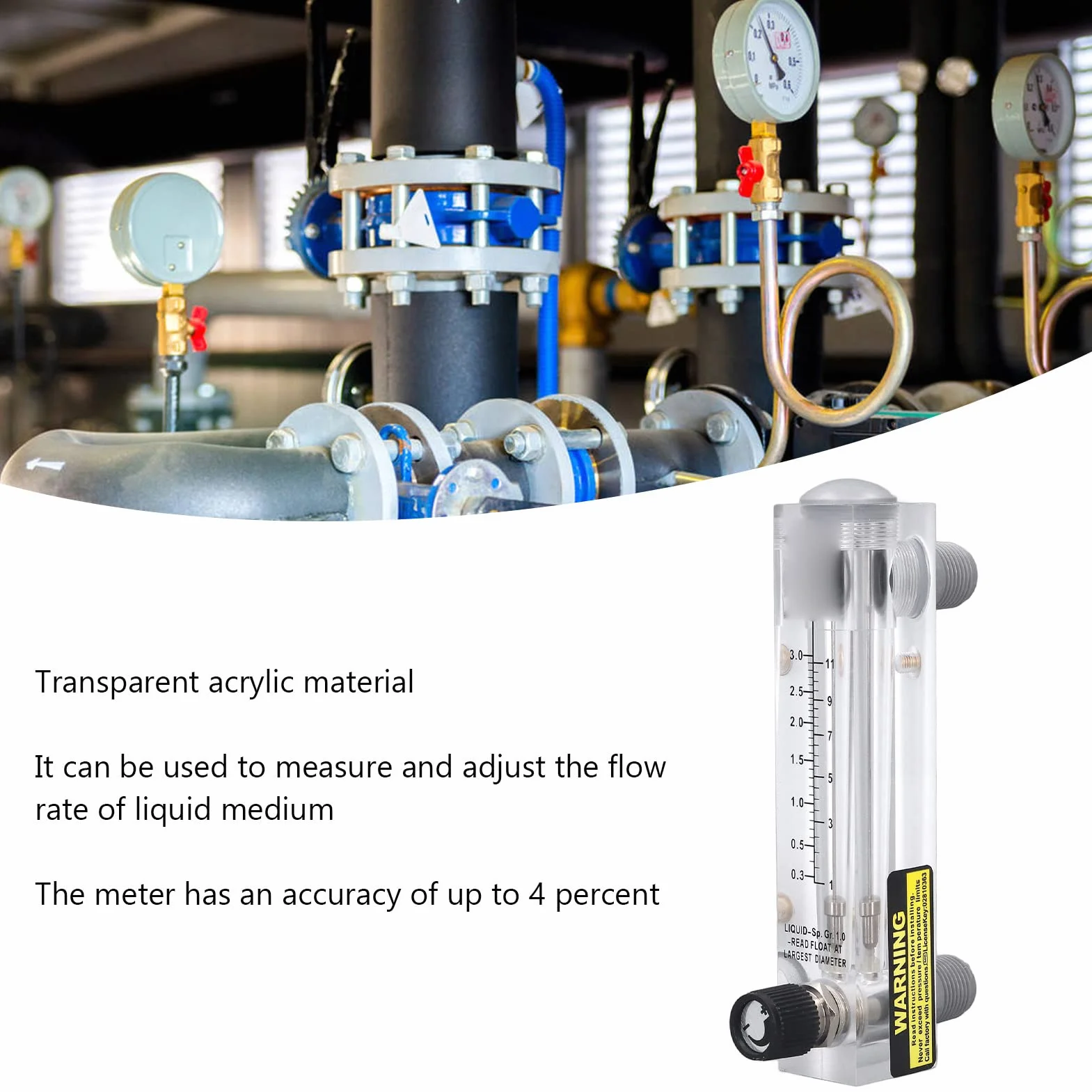 Medidor de Flujo de Agua Acrílico Transparente Tipo Panel para la Industria