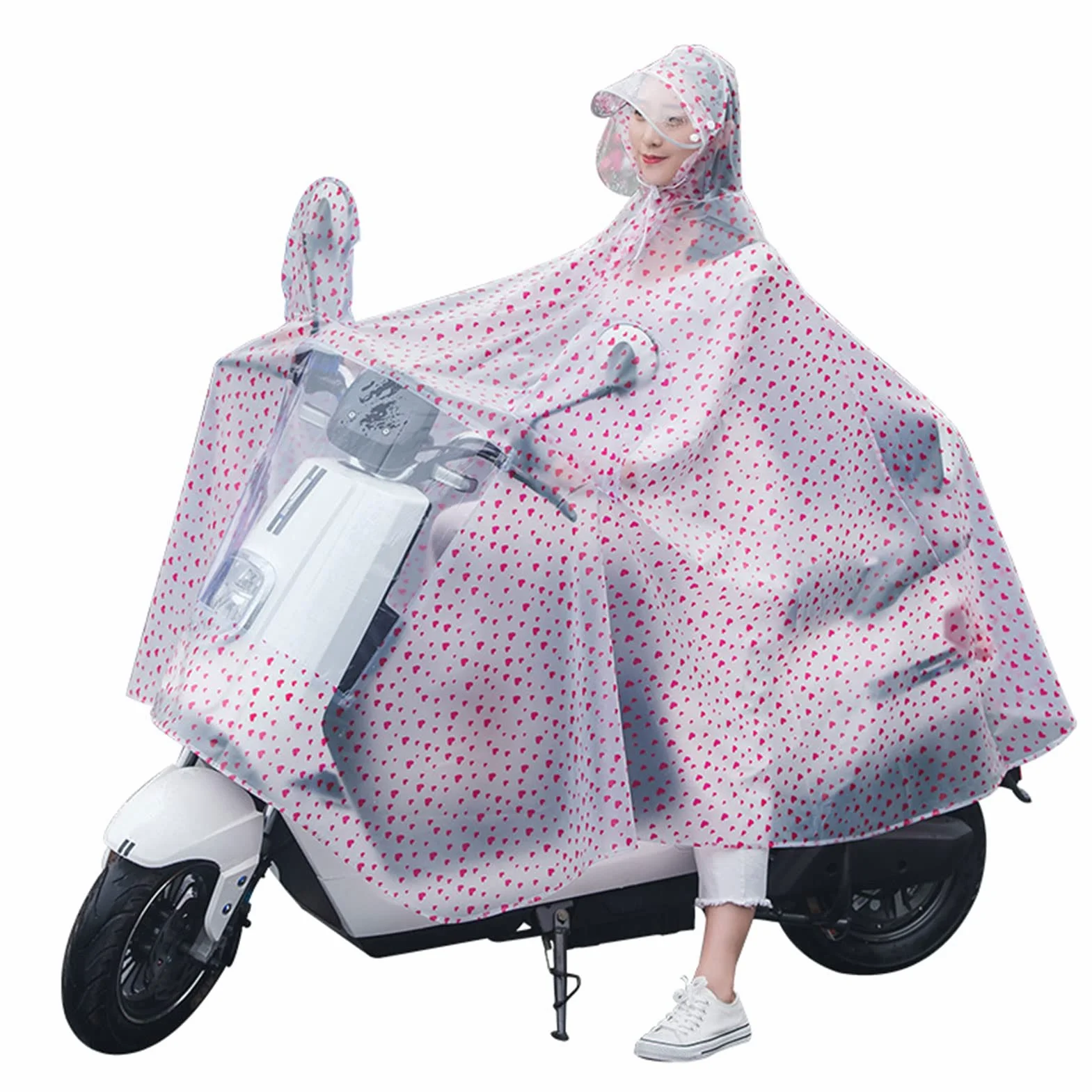 Chubasquero para bicicleta eléctrica, reutilizable, con capucha, poncho, chaqueta de PVC transparente, capas para adultos, ciclismo, moto, bicicleta, scooter móvil, cubierta con pantalla de lámpara,