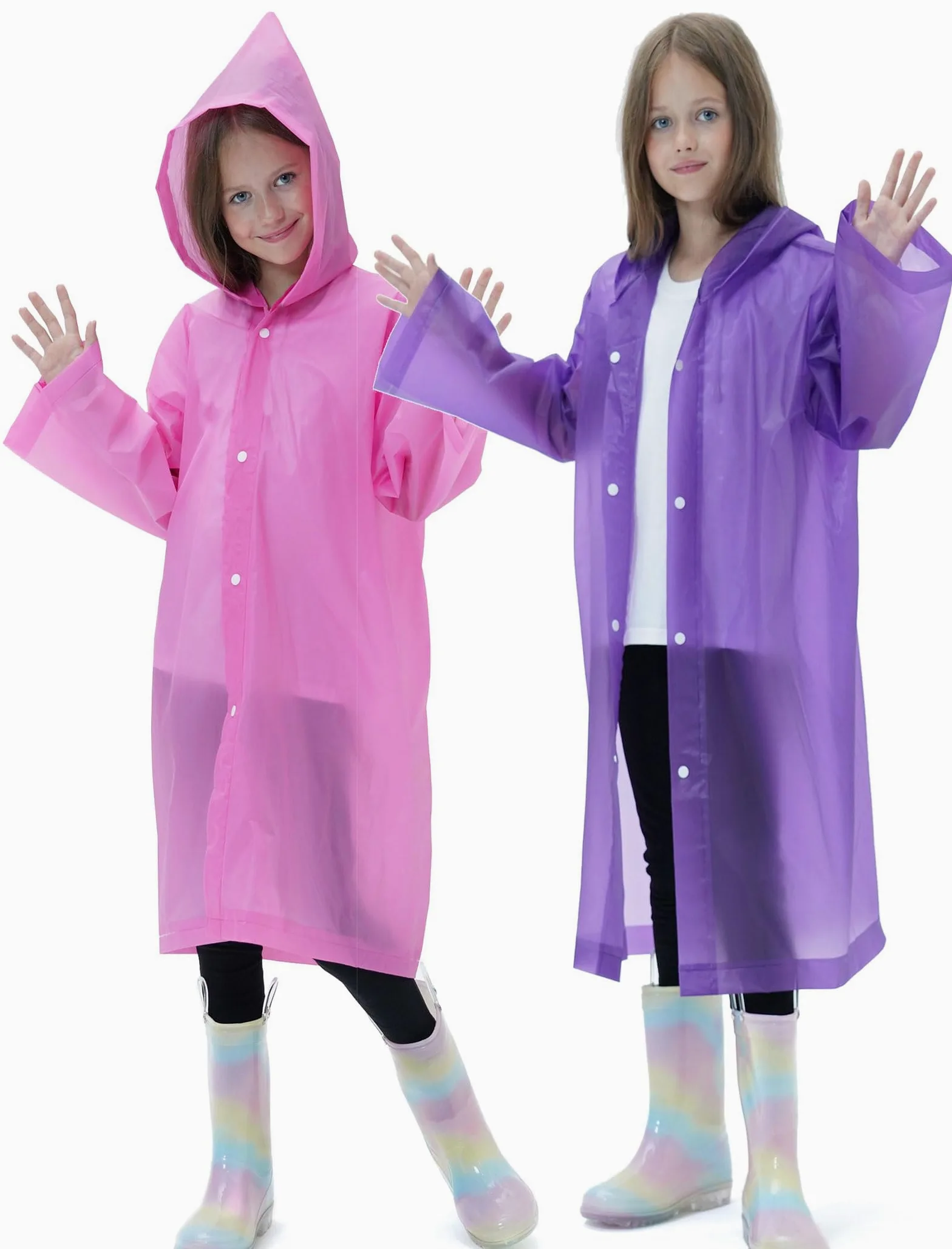 Paquete de 2 impermeables reutilizables para niños, con capucha y mangas, impermeables para niños y niñas