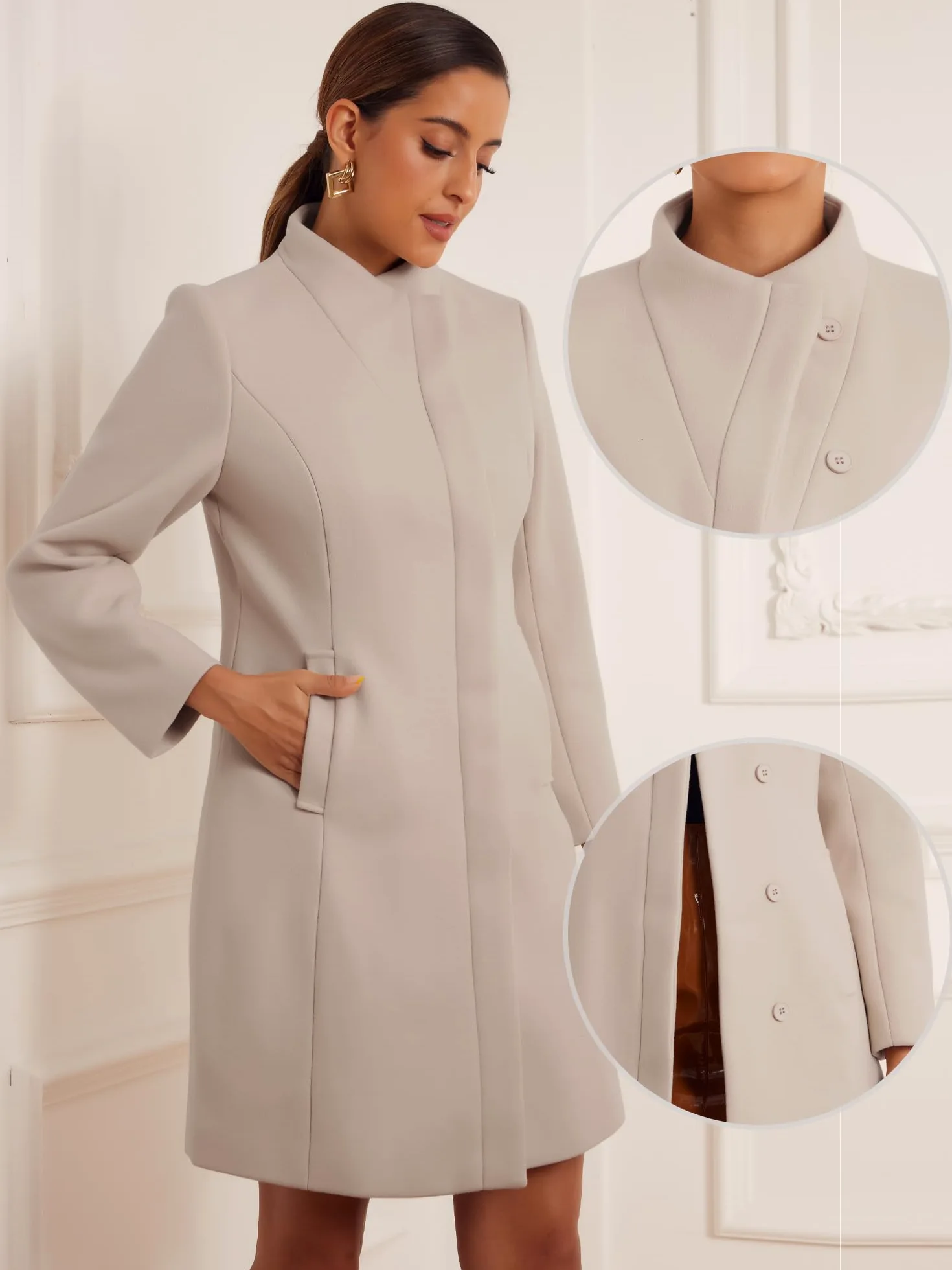 Allegra K Abrigo Mujer de Invierno con Cuello Alto de Manga Larga