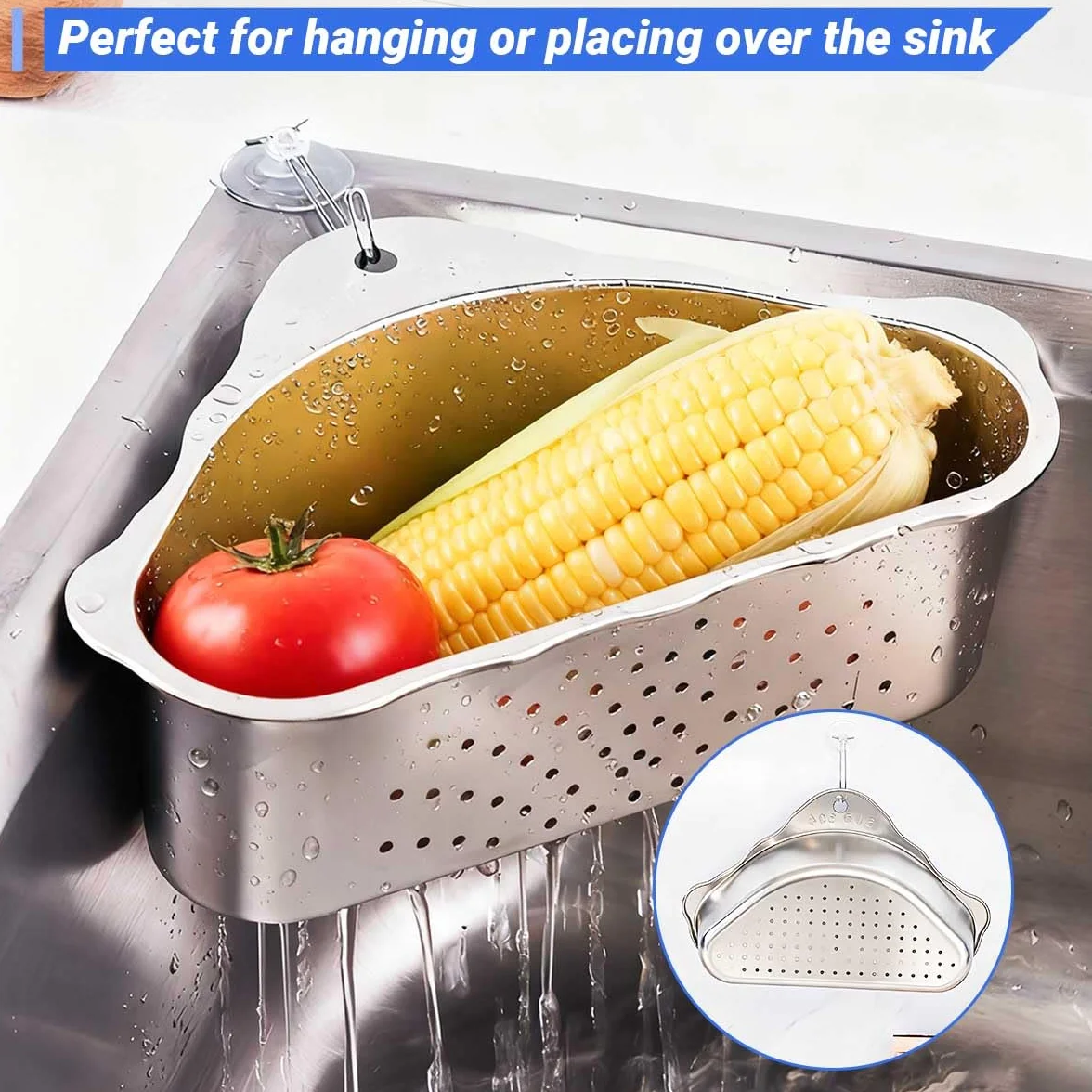 Colador para Fregadero de Cocina Cesta de Desagüe de Acero Inoxidable Triangular