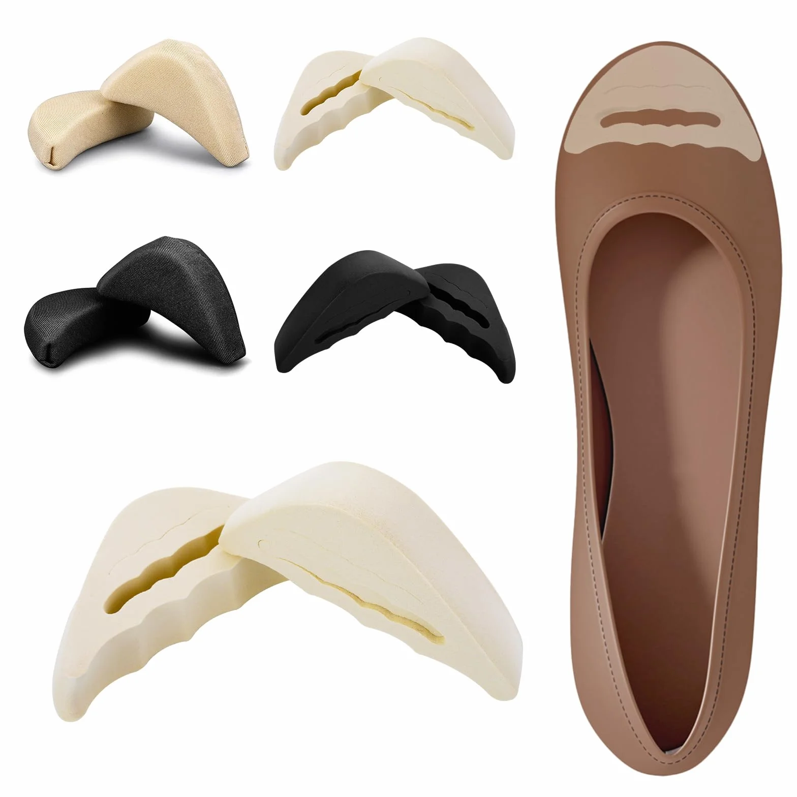 COMNICO Relleno de zapatos para zapatos demasiado grandes, 4 pares de rellenos de esponja suave para zapatos, transpirables, puntera grande, almohadillas reutilizables para el antepié para mujeres y