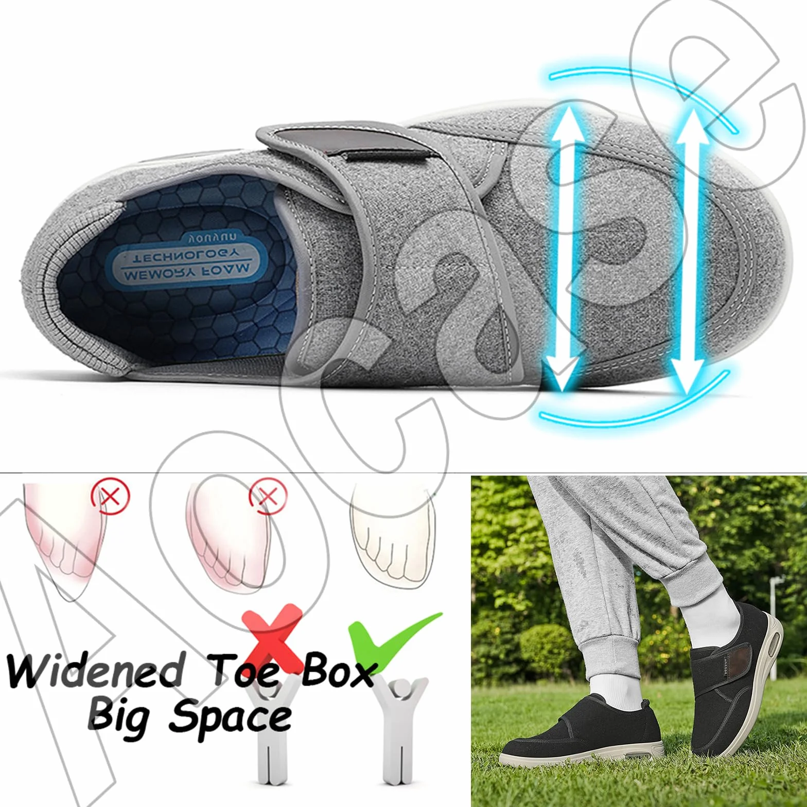 Zapatos para Diabeticos Pies Hinchados Hombre Zapatillas Pie Diabetico Ortopedicos Ancho Especial Caminar Negro 46 EU
