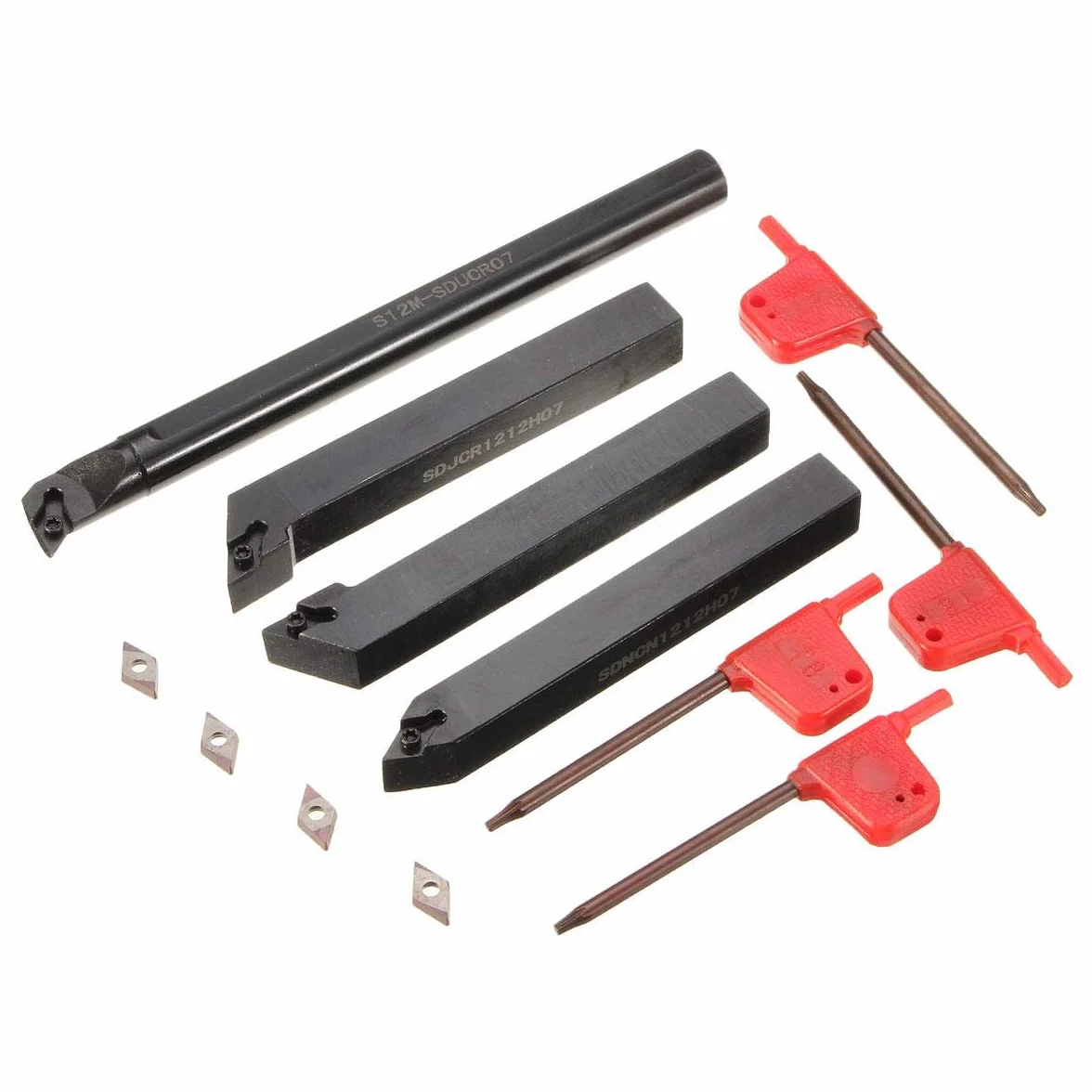 KATSU Juego de Herramientas de Corte y Torneado de Torno 4 Piezas con 4 Insertos Indexables S12M-SDUCR07