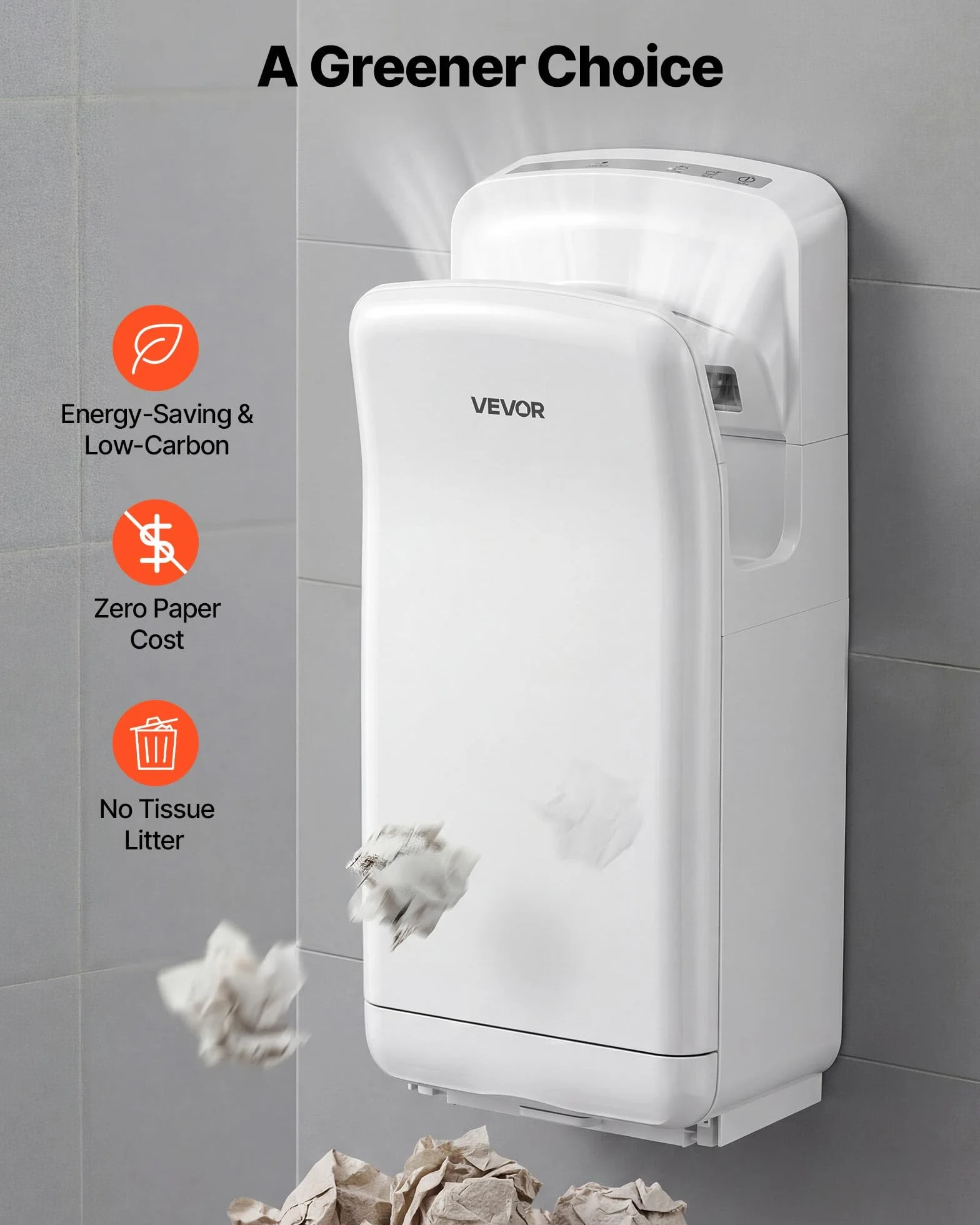 VEVOR Secador de Manos Eléctrico 1950W 19000 RPM Filtro HEPA Flujo de Aire Doble Cara 100 m/s Sensor Infrarrojo Blanco