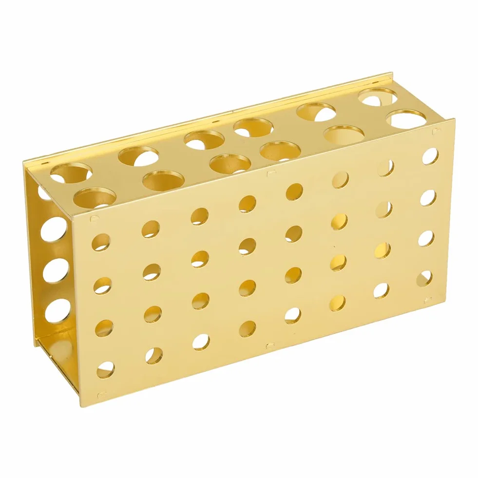 Soporte para tubos de ensayo de aluminio dorado 8x12, 3x18, 30 mm diámetro del orificio