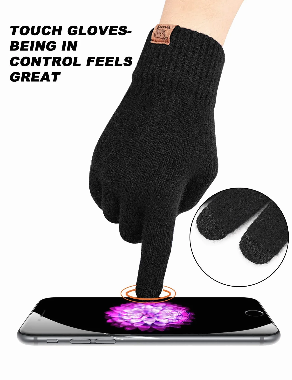 Voqeen Guante de Lana 100% Guantes Invierno Cálidos con Pantalla Táctil para Hombres Mujeres para Ciclismo Correr Escalar Senderismo Deportes Al Aire Libre