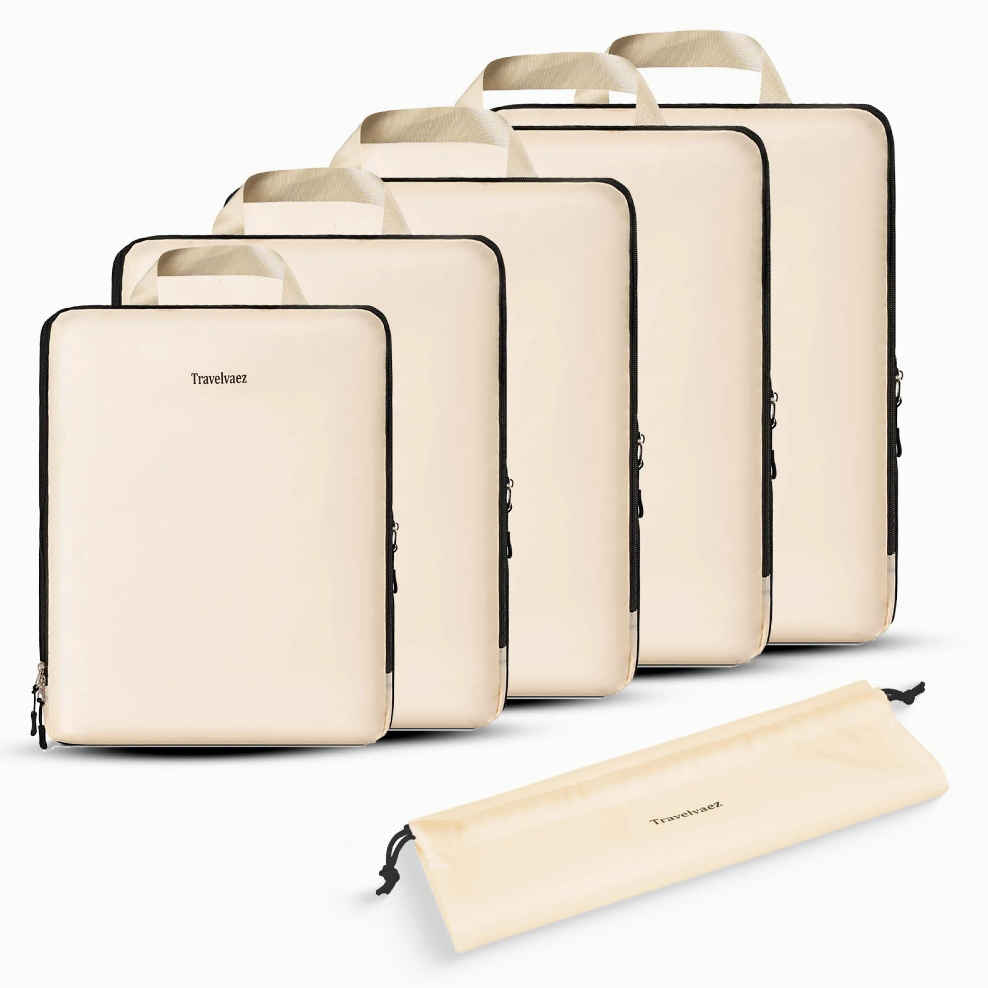 Juego de 6 cubos de embalaje de compresión para viajes. Bolsas de compresión de viaje expandibles para empacar. Organizador de equipaje y maleta. Bolsas de compresión para viajes., Beige
