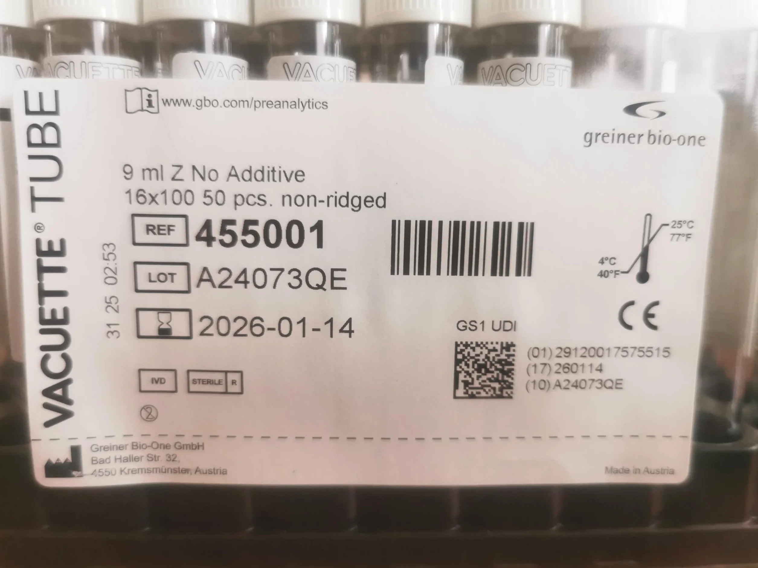 GREINER VACUETTE PRF Tubos sin aditivos 9 ml Paquete 50